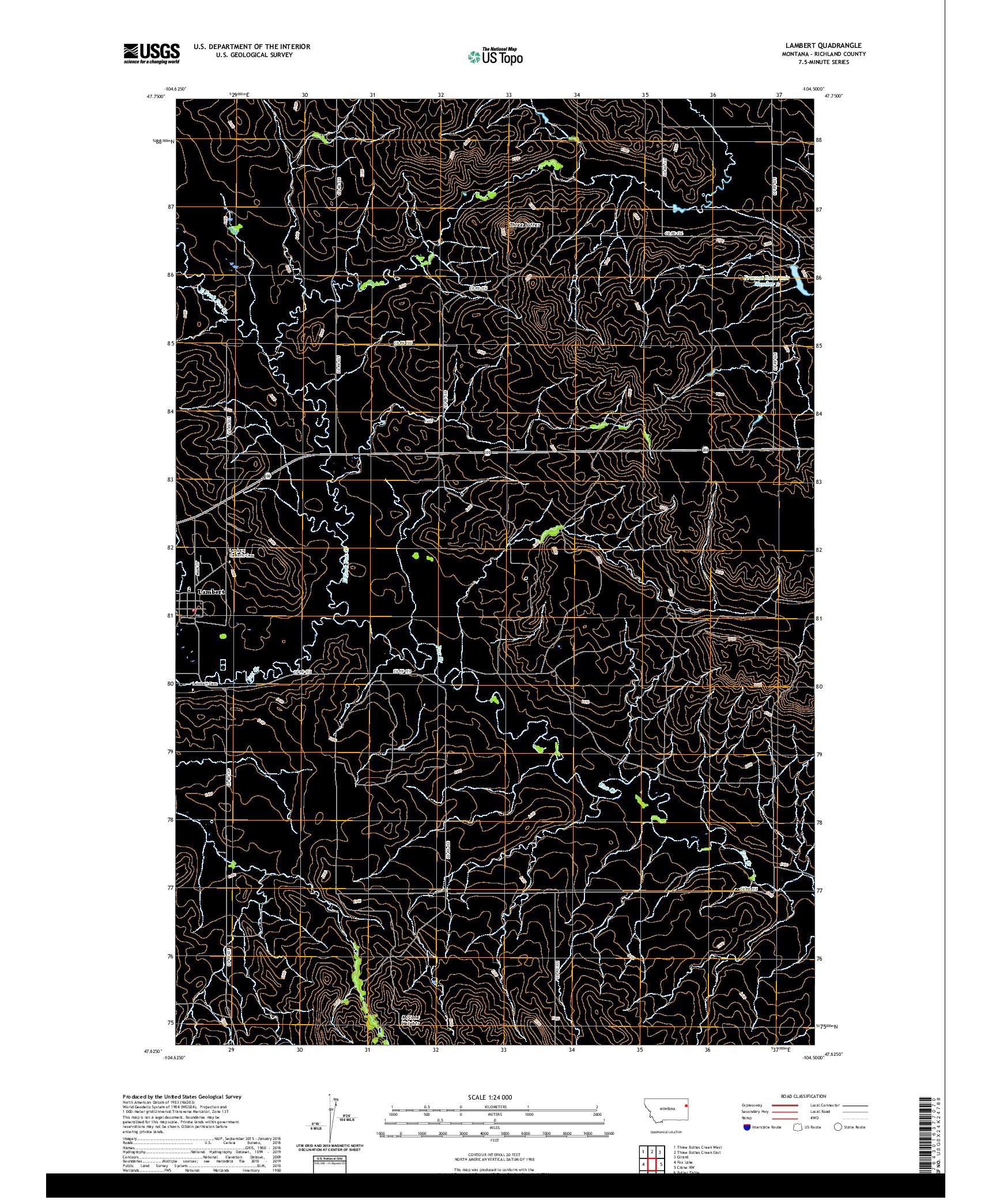 USGS US TOPO 7.5-MINUTE MAP FOR LAMBERT, MT 2020