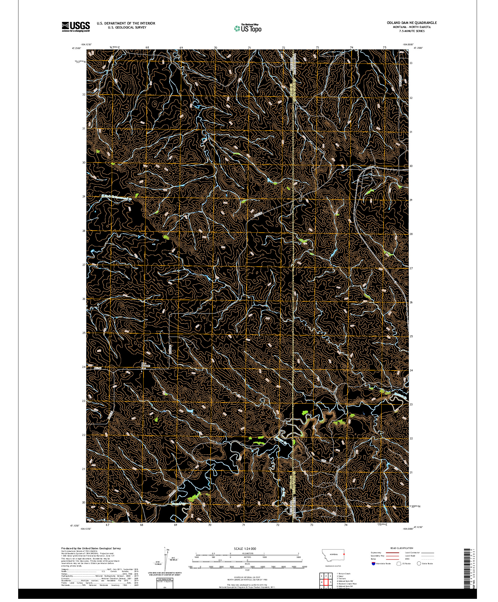 USGS US TOPO 7.5-MINUTE MAP FOR ODLAND DAM NE, MT,ND 2020