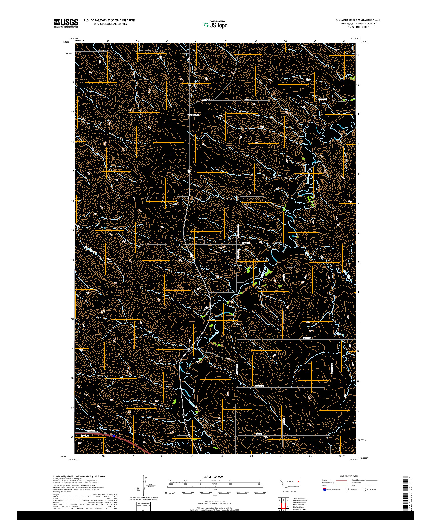 USGS US TOPO 7.5-MINUTE MAP FOR ODLAND DAM SW, MT 2020
