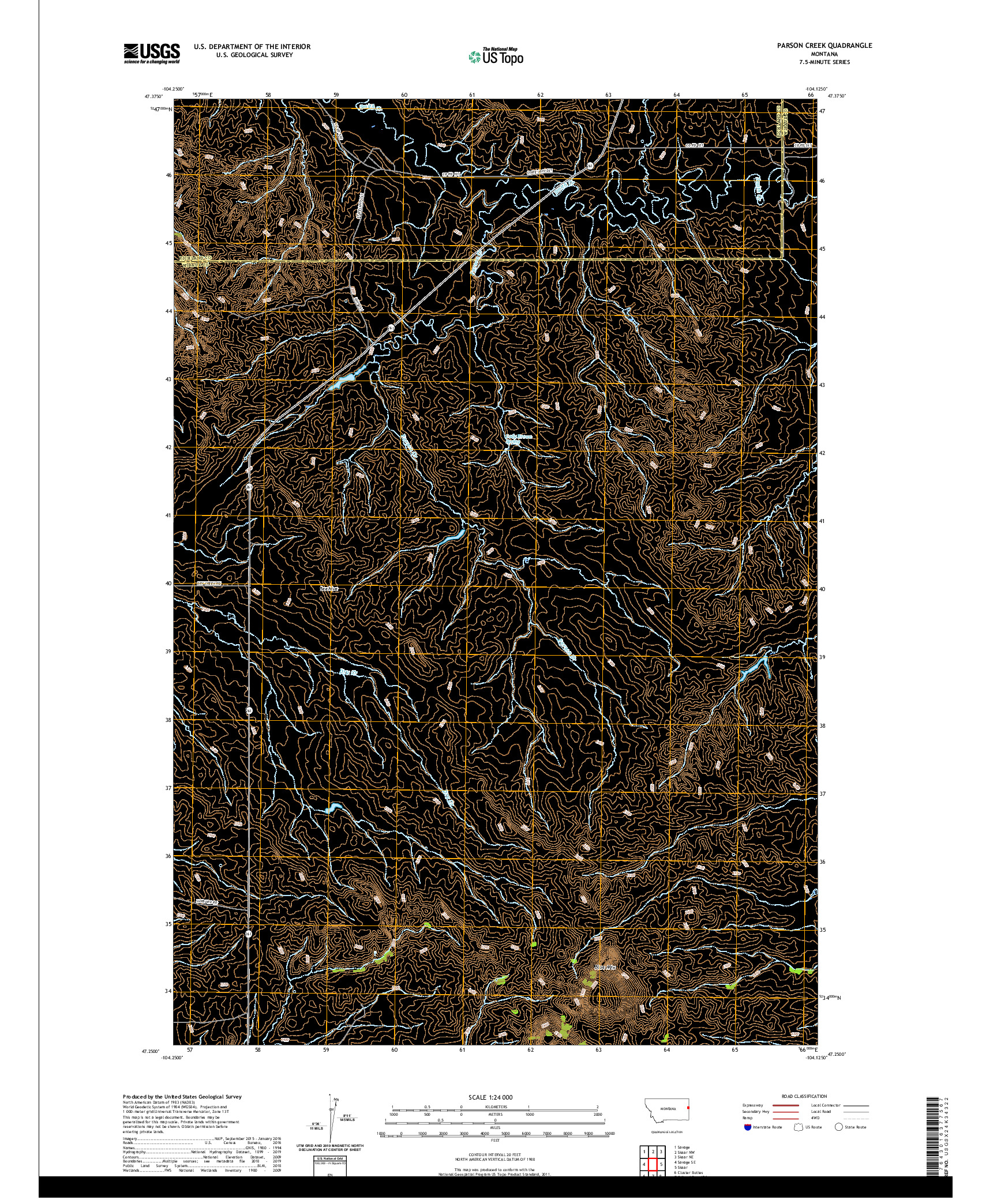 USGS US TOPO 7.5-MINUTE MAP FOR PARSON CREEK, MT 2020