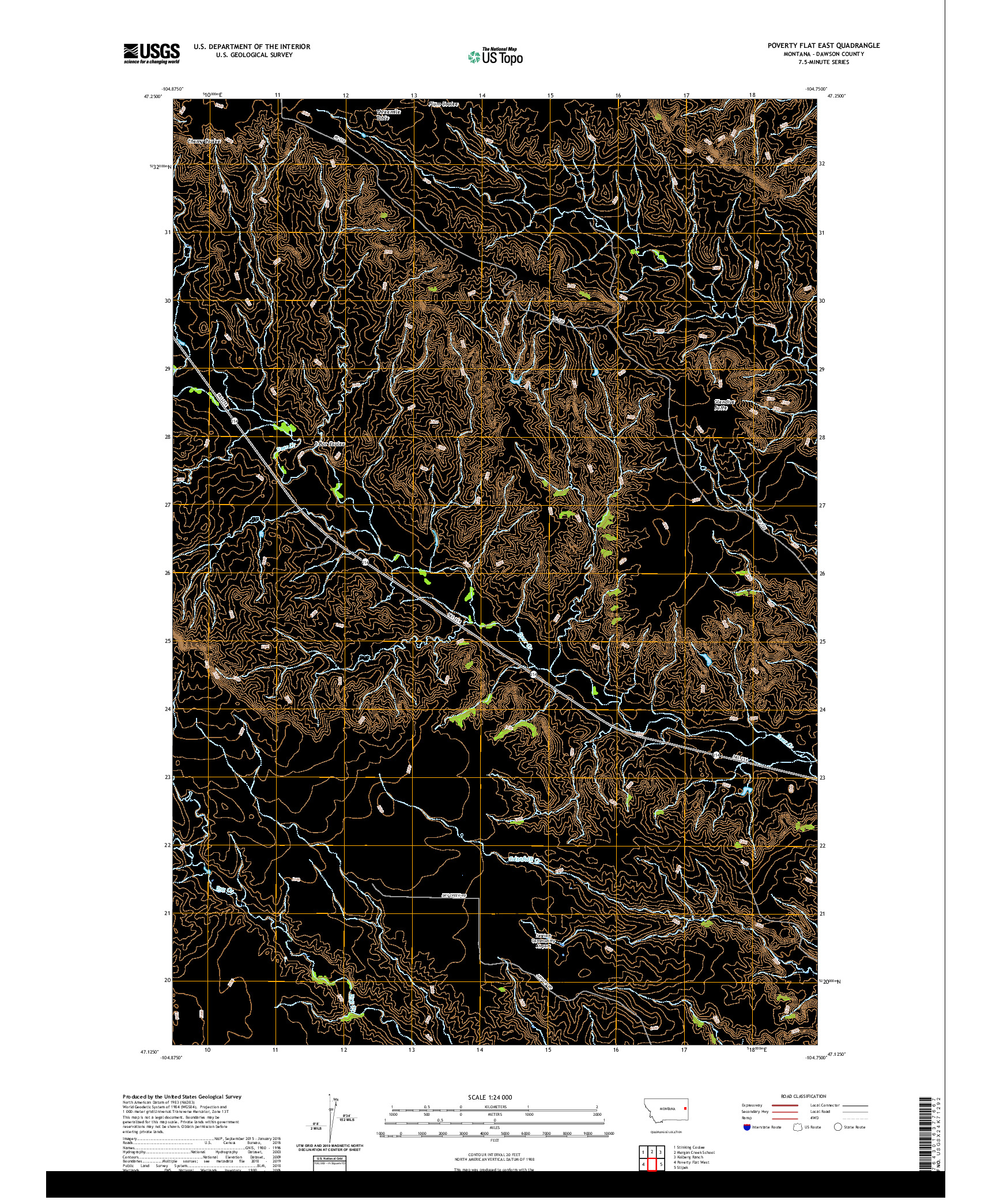 USGS US TOPO 7.5-MINUTE MAP FOR POVERTY FLAT EAST, MT 2020