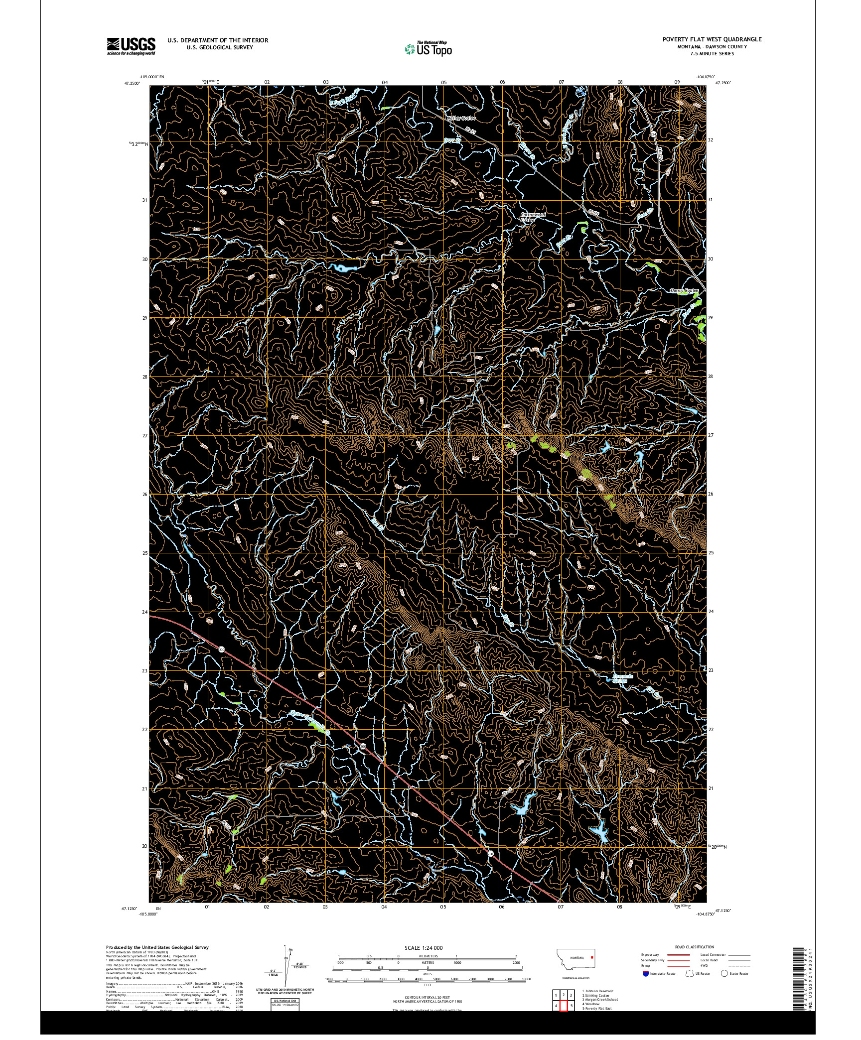 USGS US TOPO 7.5-MINUTE MAP FOR POVERTY FLAT WEST, MT 2020