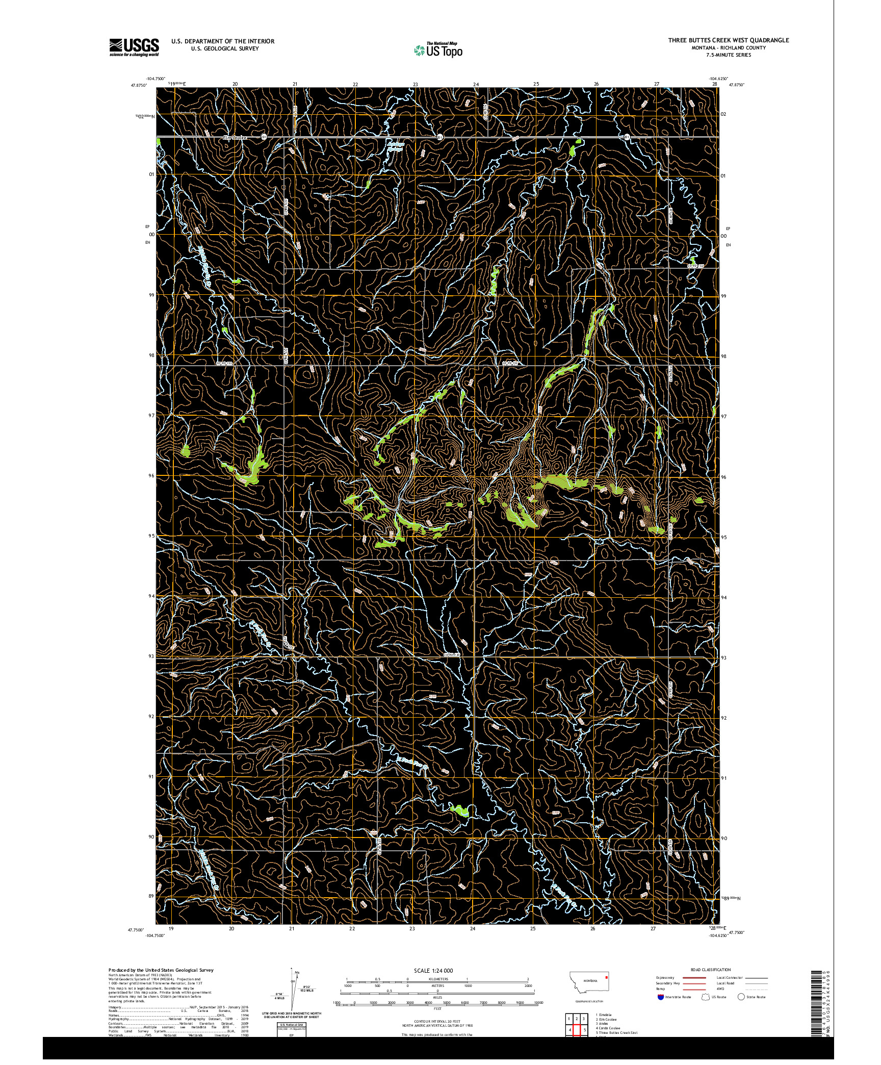 USGS US TOPO 7.5-MINUTE MAP FOR THREE BUTTES CREEK WEST, MT 2020