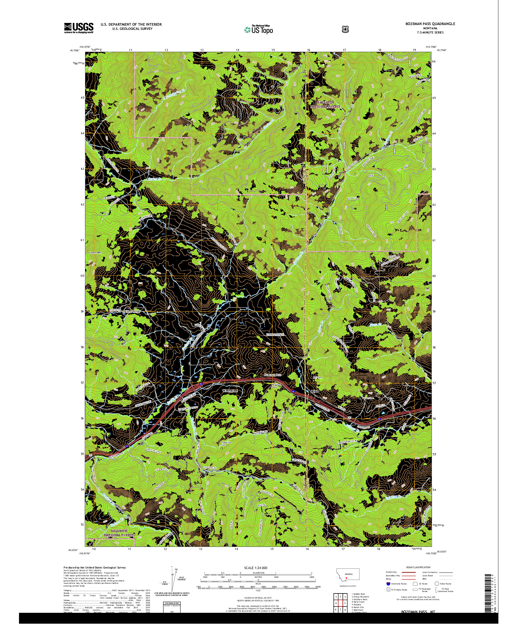 USGS US TOPO 7.5-MINUTE MAP FOR BOZEMAN PASS, MT 2020