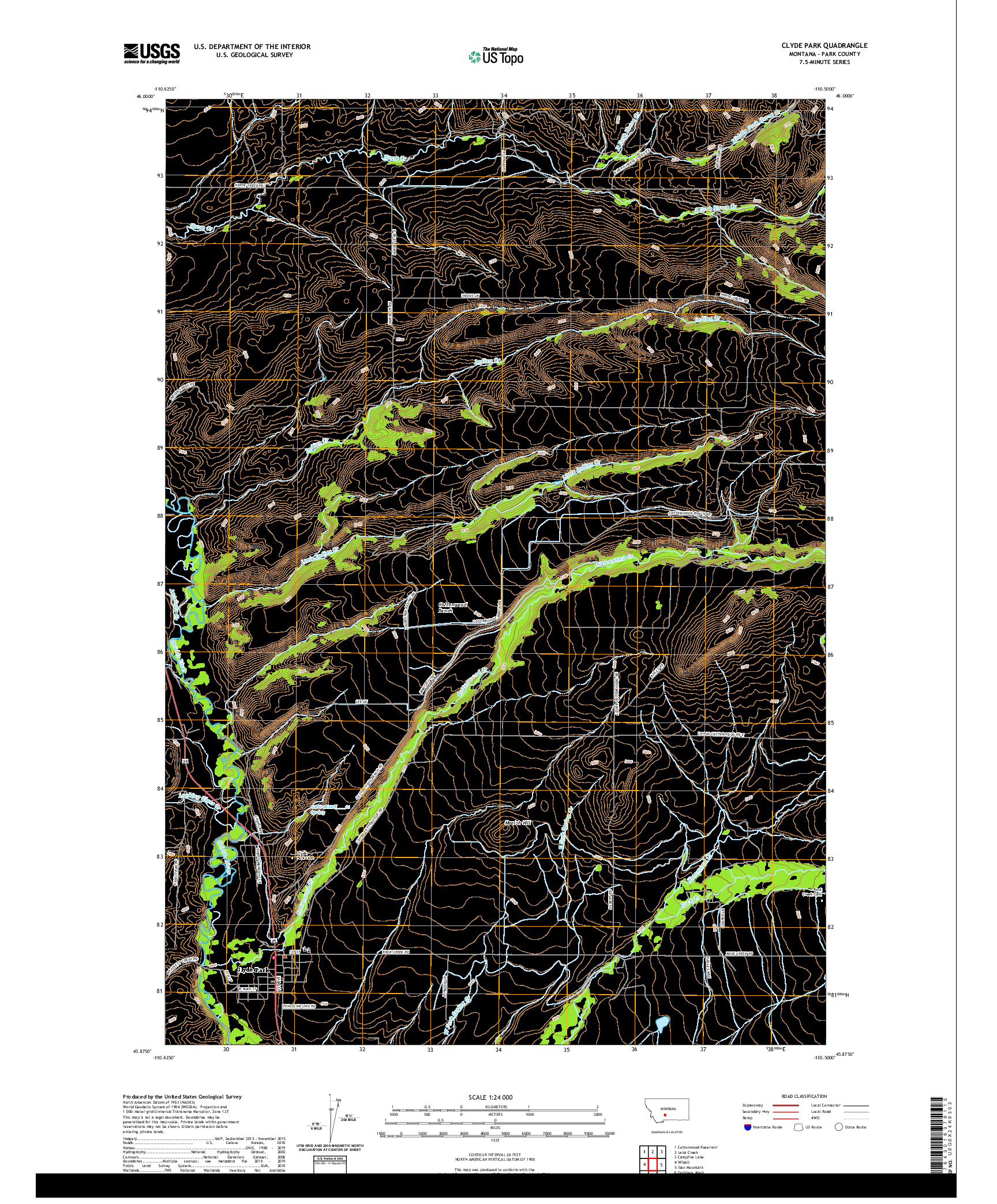 USGS US TOPO 7.5-MINUTE MAP FOR CLYDE PARK, MT 2020