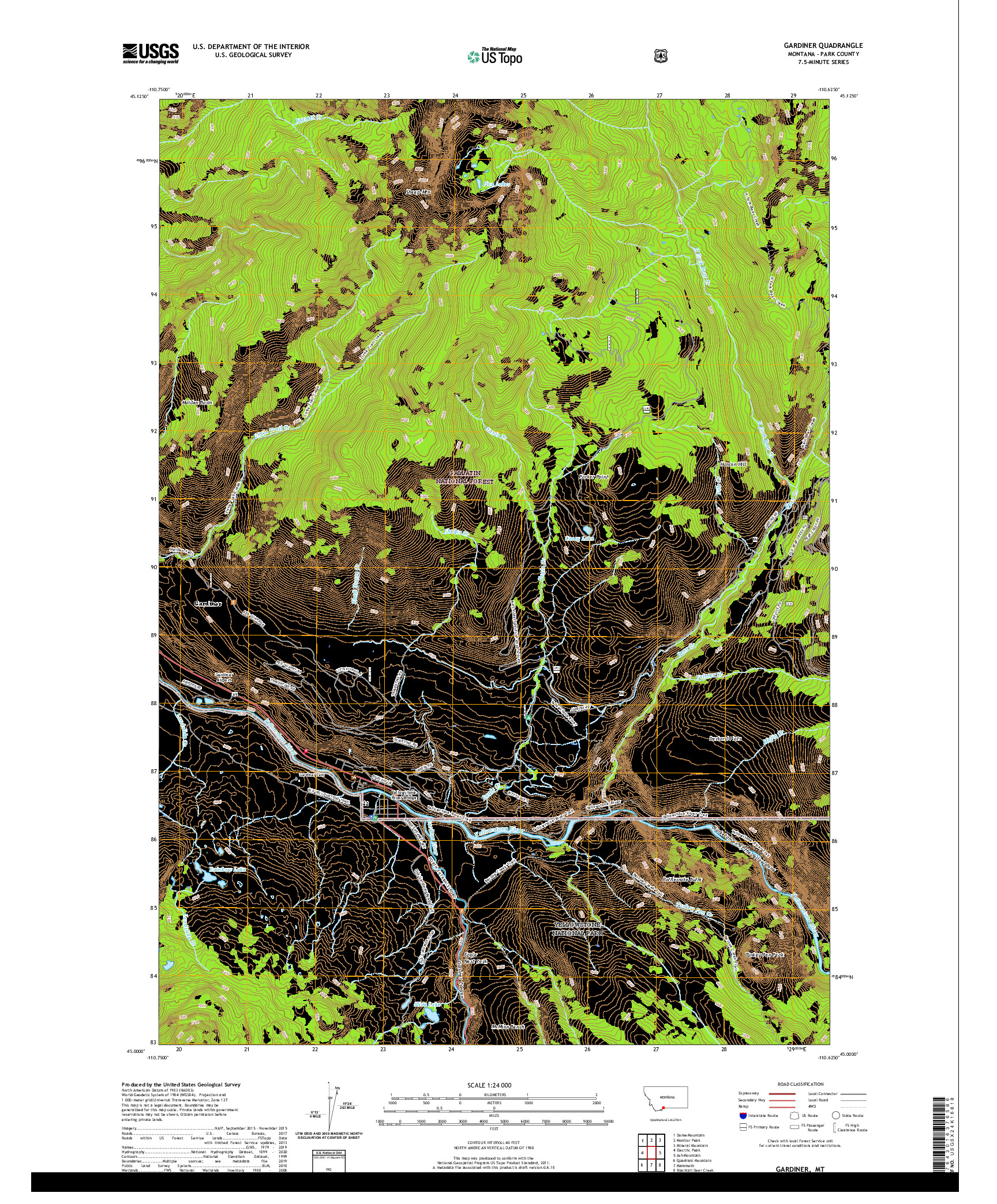 USGS US TOPO 7.5-MINUTE MAP FOR GARDINER, MT 2020