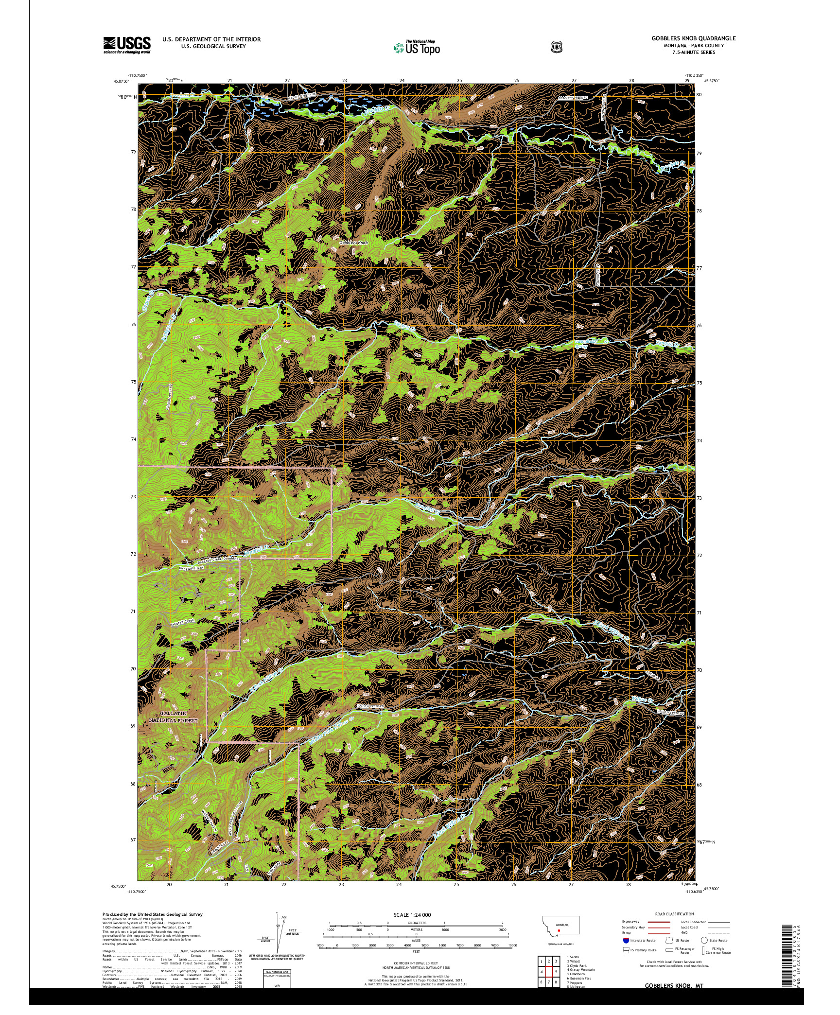 USGS US TOPO 7.5-MINUTE MAP FOR GOBBLERS KNOB, MT 2020