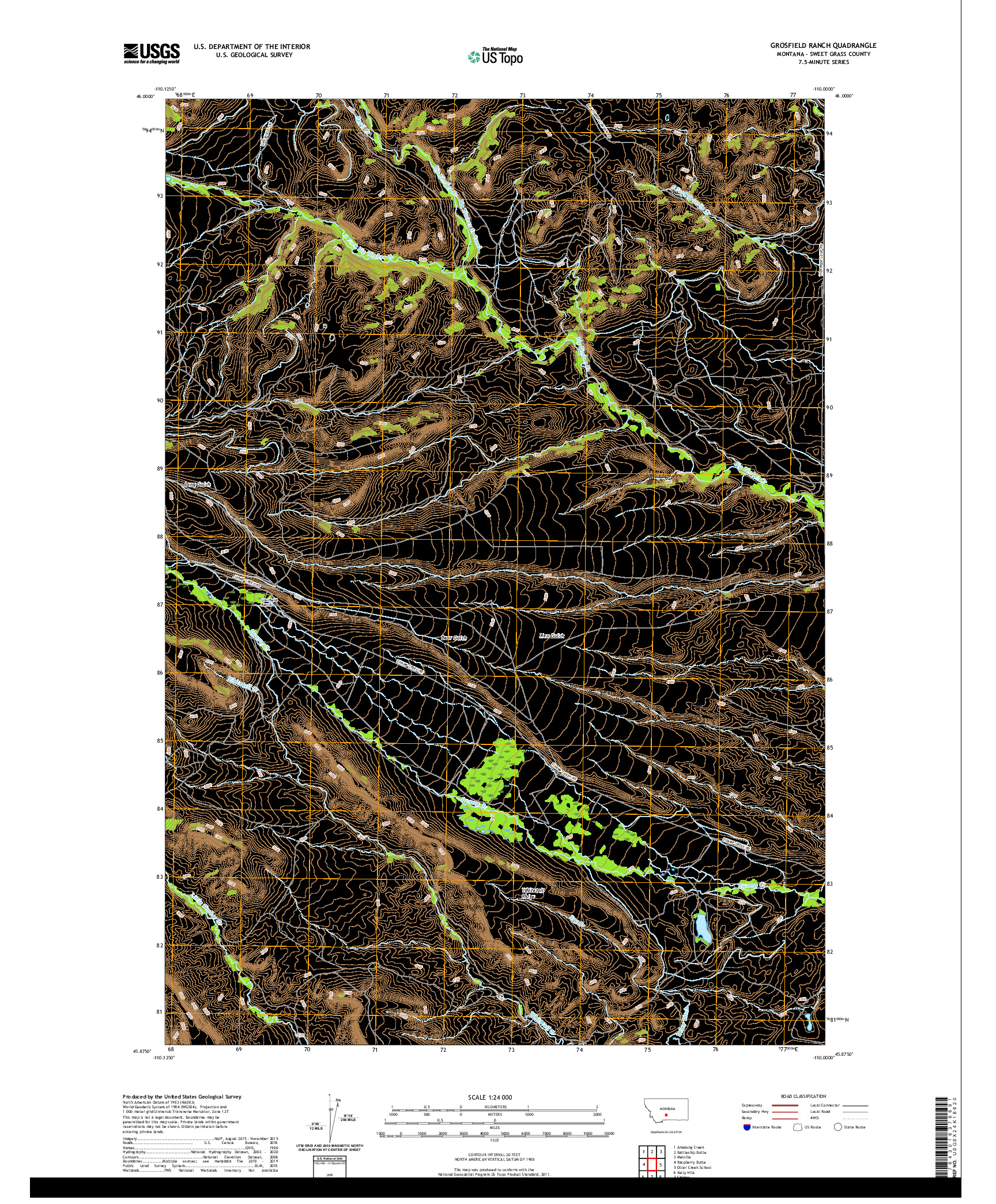 USGS US TOPO 7.5-MINUTE MAP FOR GROSFIELD RANCH, MT 2020