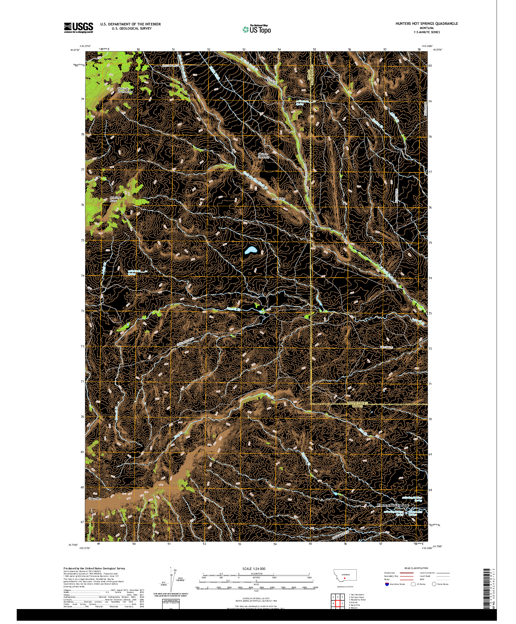 USGS US TOPO 7.5-MINUTE MAP FOR HUNTERS HOT SPRINGS, MT 2020