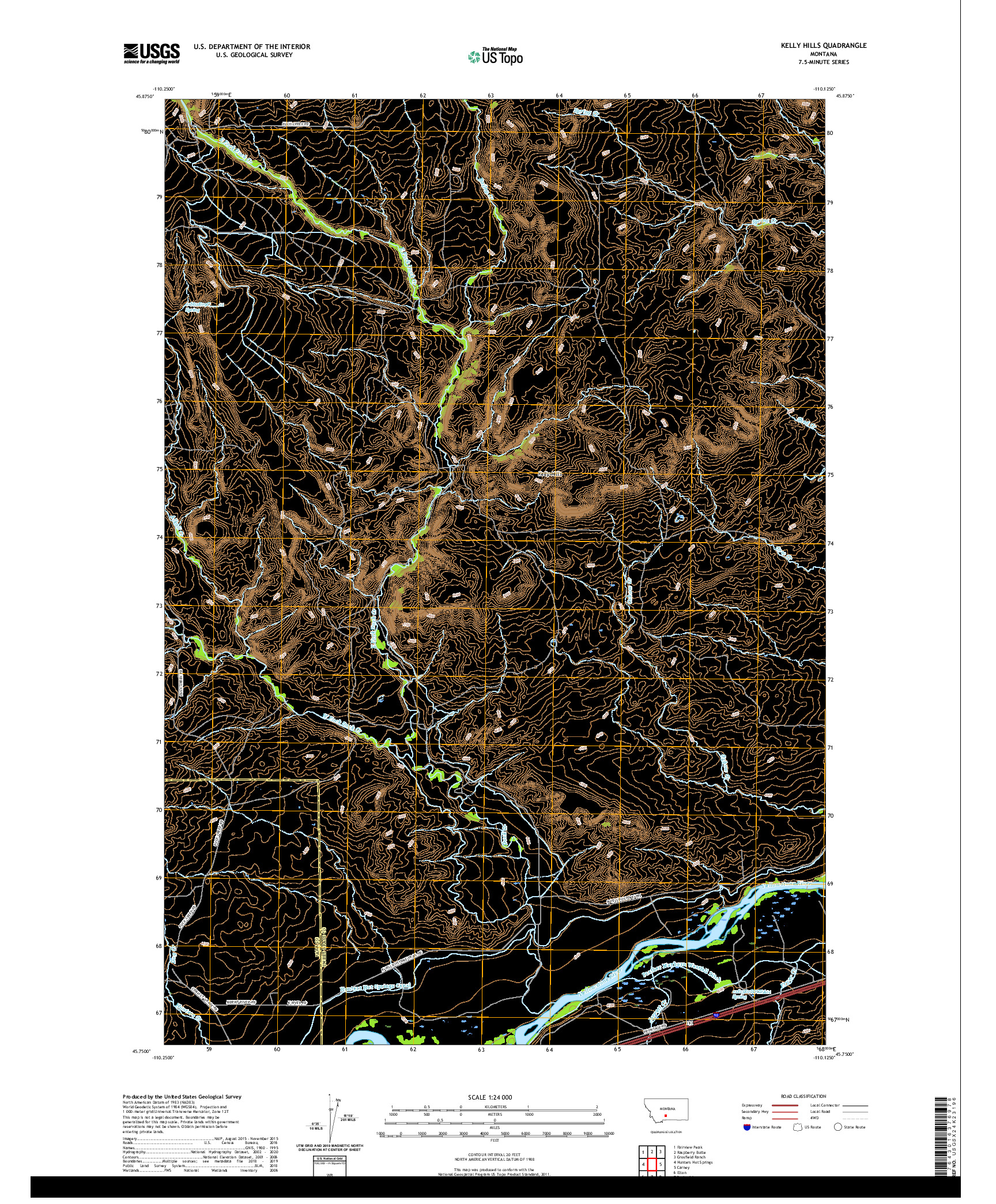 USGS US TOPO 7.5-MINUTE MAP FOR KELLY HILLS, MT 2020