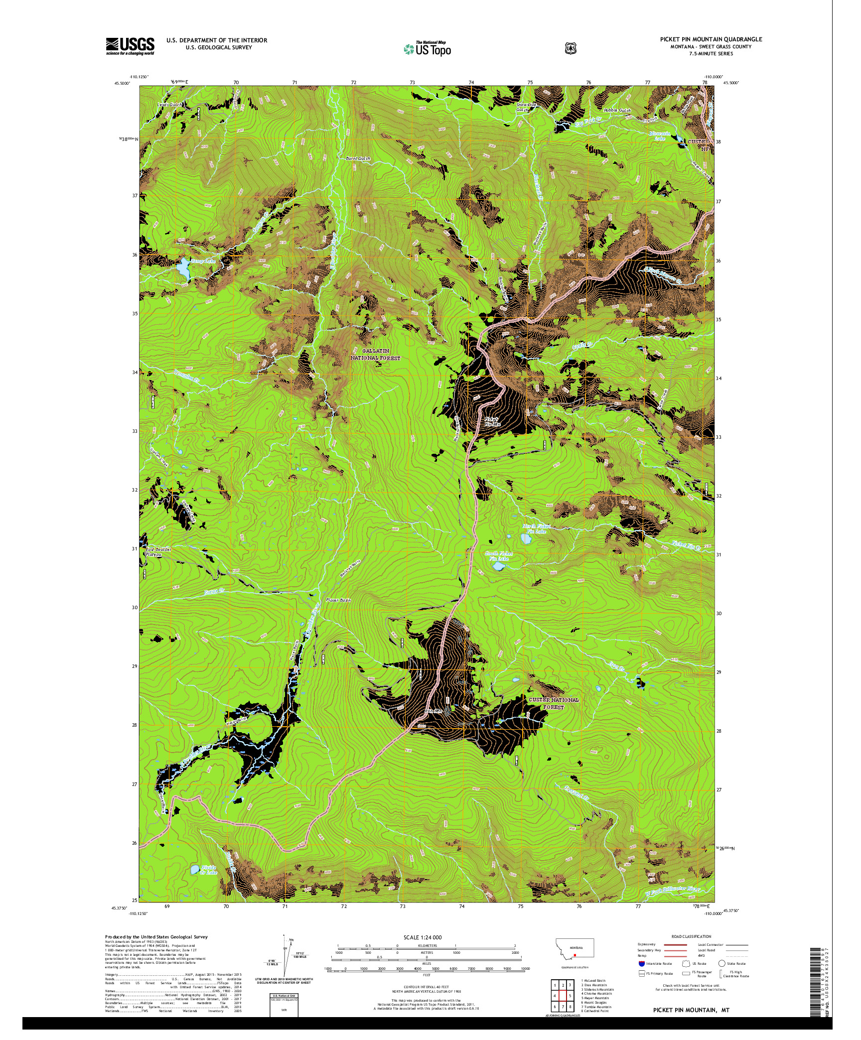 USGS US TOPO 7.5-MINUTE MAP FOR PICKET PIN MOUNTAIN, MT 2020