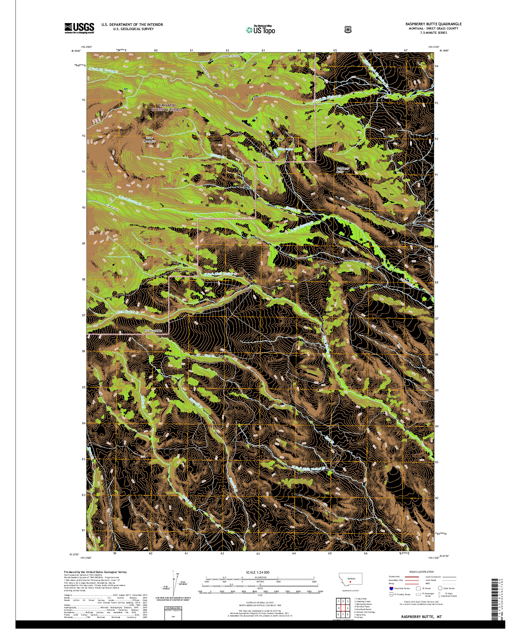 USGS US TOPO 7.5-MINUTE MAP FOR RASPBERRY BUTTE, MT 2020