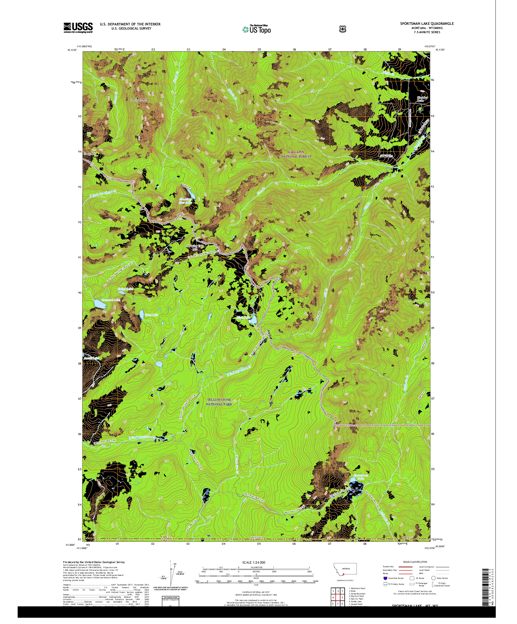 USGS US TOPO 7.5-MINUTE MAP FOR SPORTSMAN LAKE, MT,WY 2020