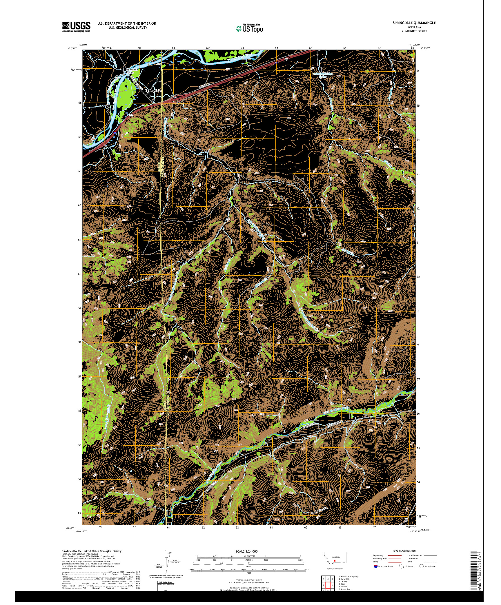 USGS US TOPO 7.5-MINUTE MAP FOR SPRINGDALE, MT 2020