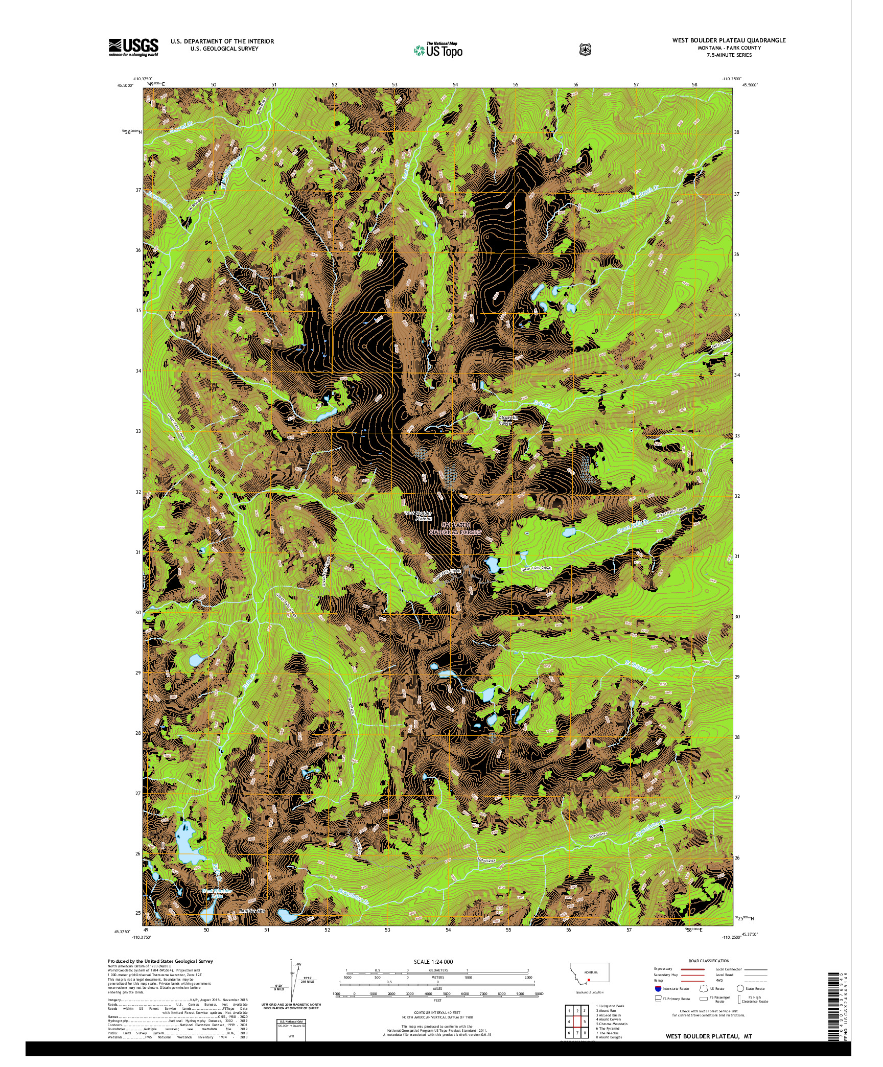 USGS US TOPO 7.5-MINUTE MAP FOR WEST BOULDER PLATEAU, MT 2020