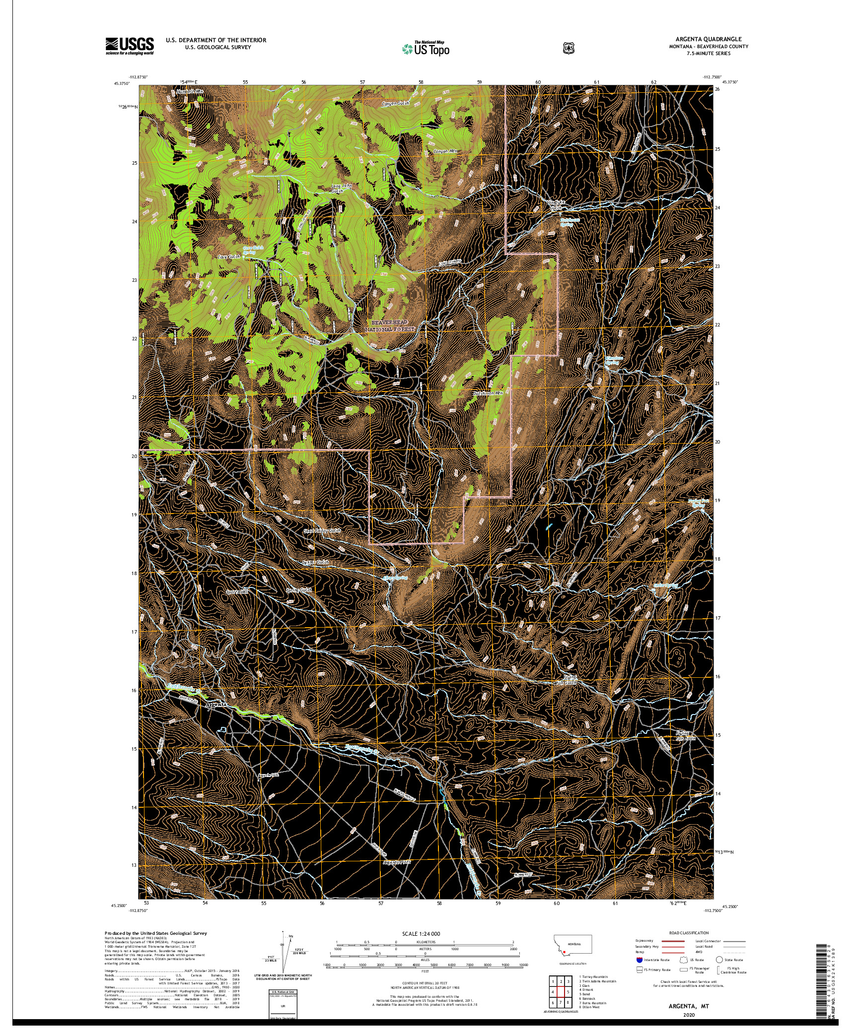 USGS US TOPO 7.5-MINUTE MAP FOR ARGENTA, MT 2020