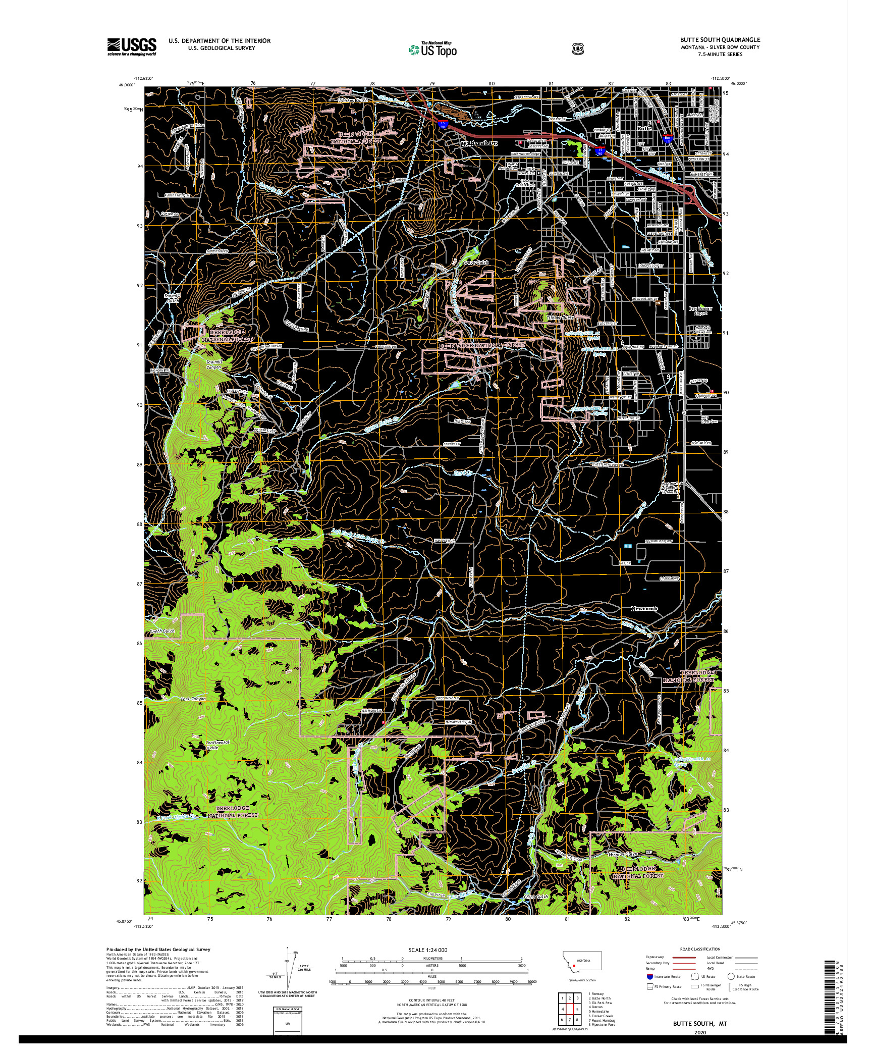 USGS US TOPO 7.5-MINUTE MAP FOR BUTTE SOUTH, MT 2020