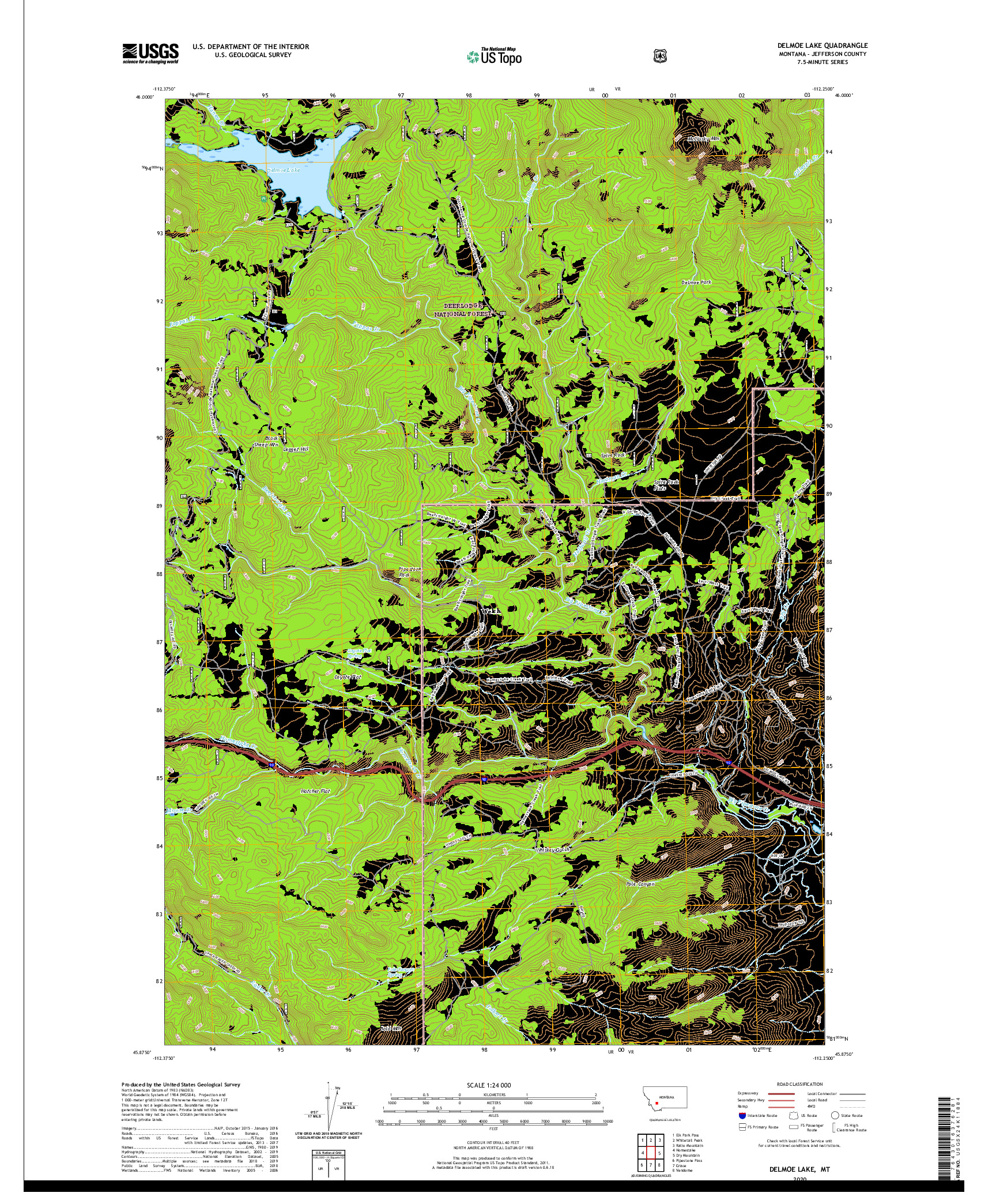 USGS US TOPO 7.5-MINUTE MAP FOR DELMOE LAKE, MT 2020