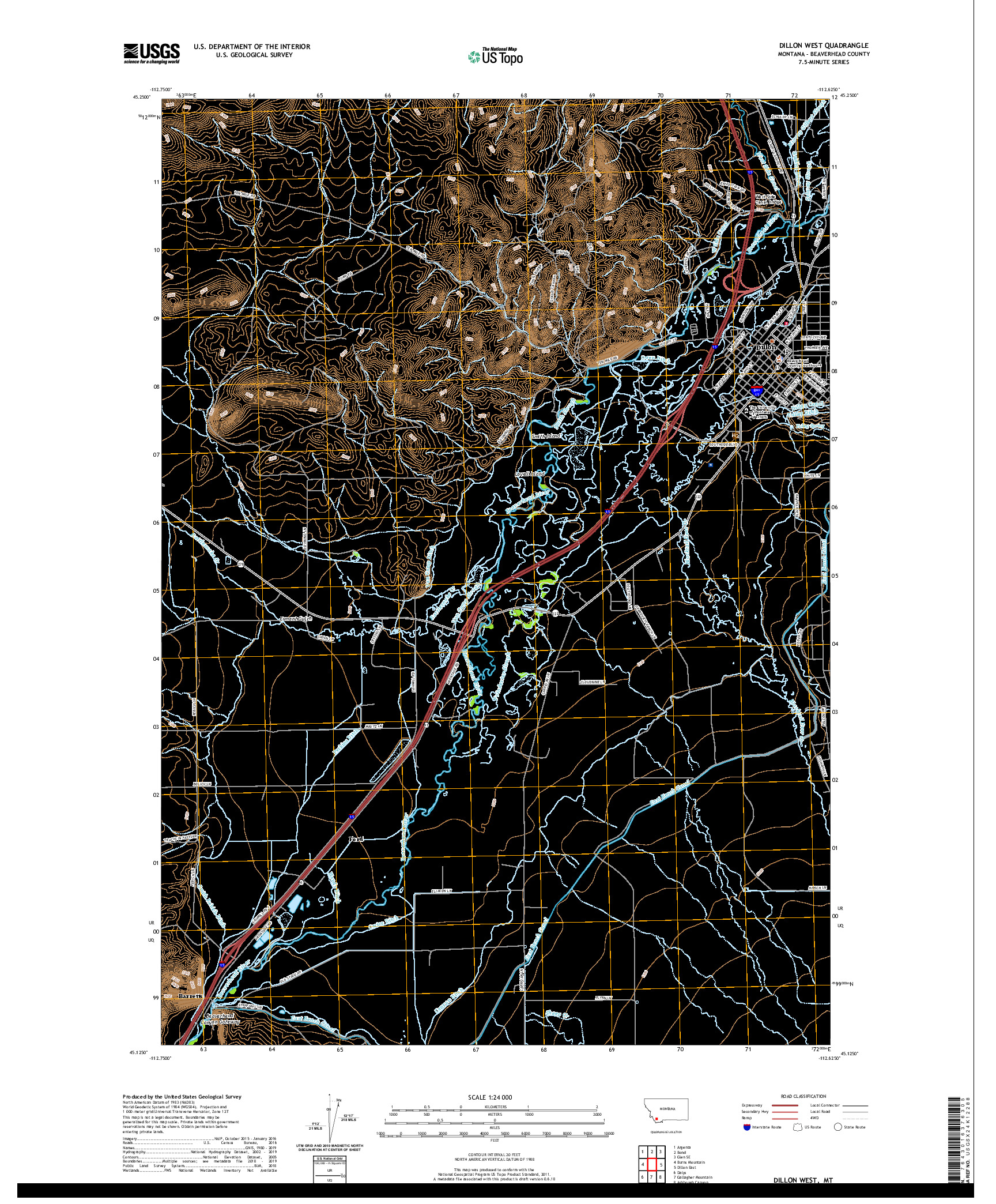 USGS US TOPO 7.5-MINUTE MAP FOR DILLON WEST, MT 2020