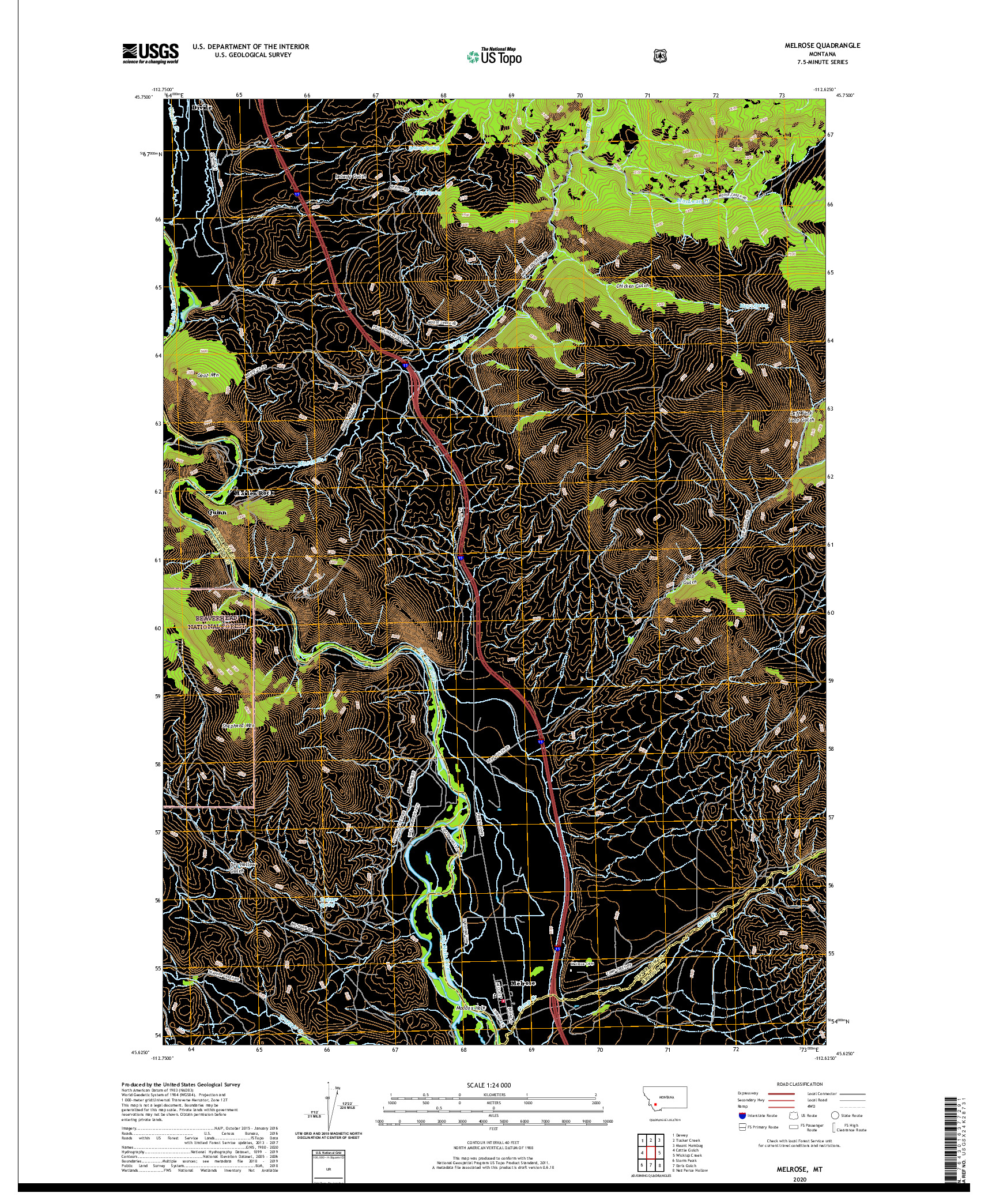USGS US TOPO 7.5-MINUTE MAP FOR MELROSE, MT 2020
