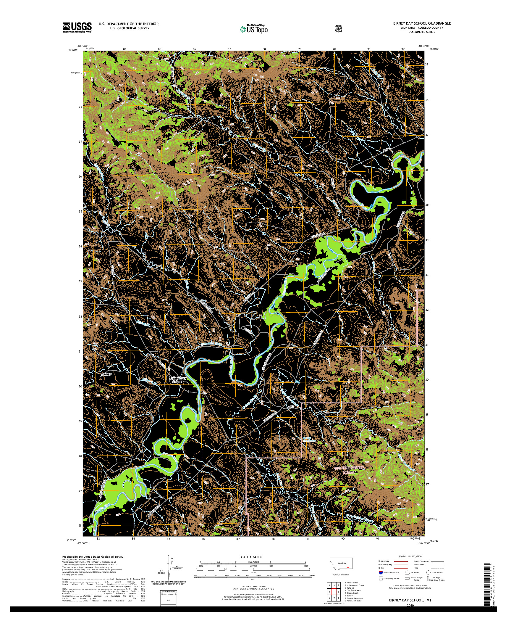 USGS US TOPO 7.5-MINUTE MAP FOR BIRNEY DAY SCHOOL, MT 2020