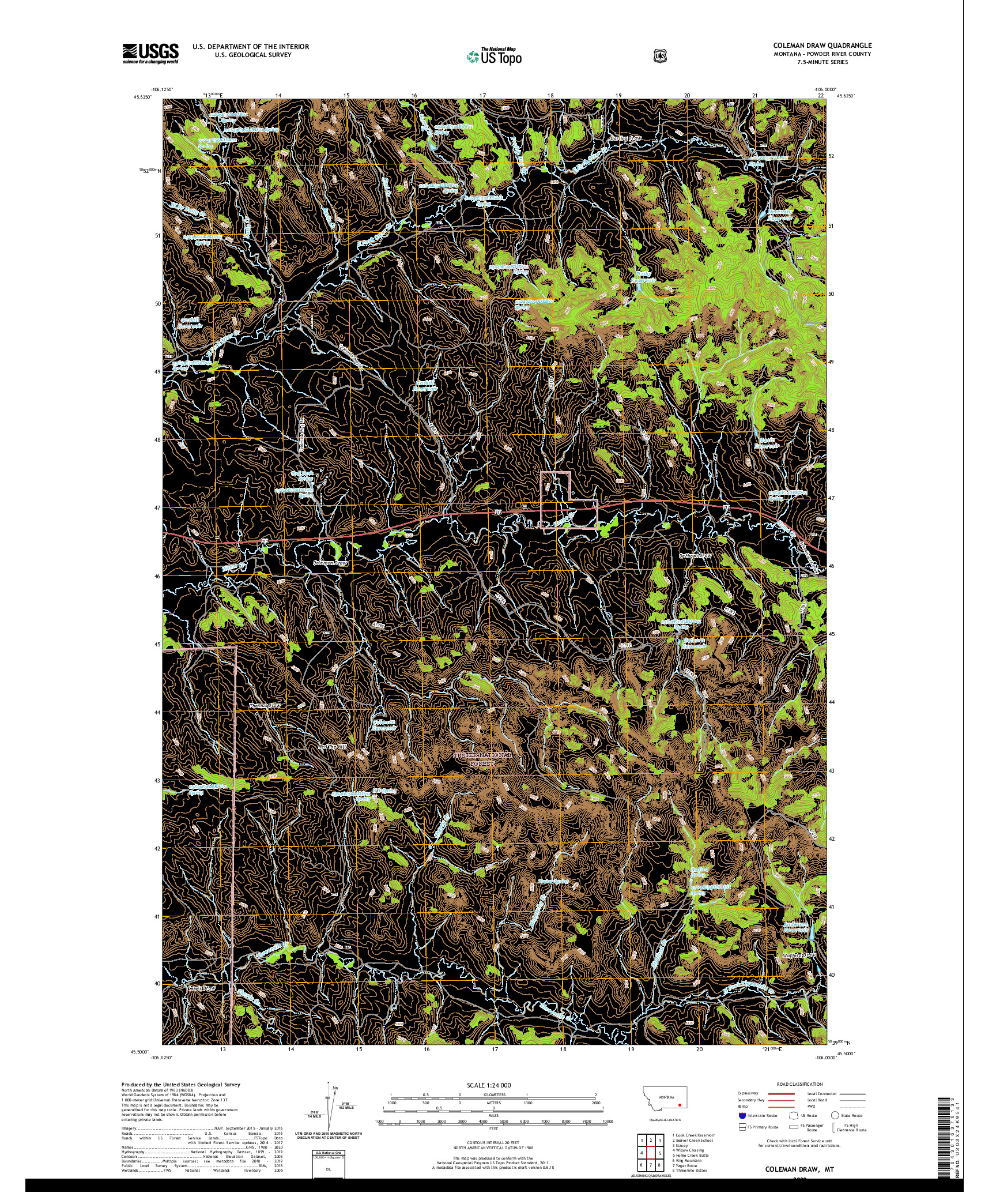 USGS US TOPO 7.5-MINUTE MAP FOR COLEMAN DRAW, MT 2020