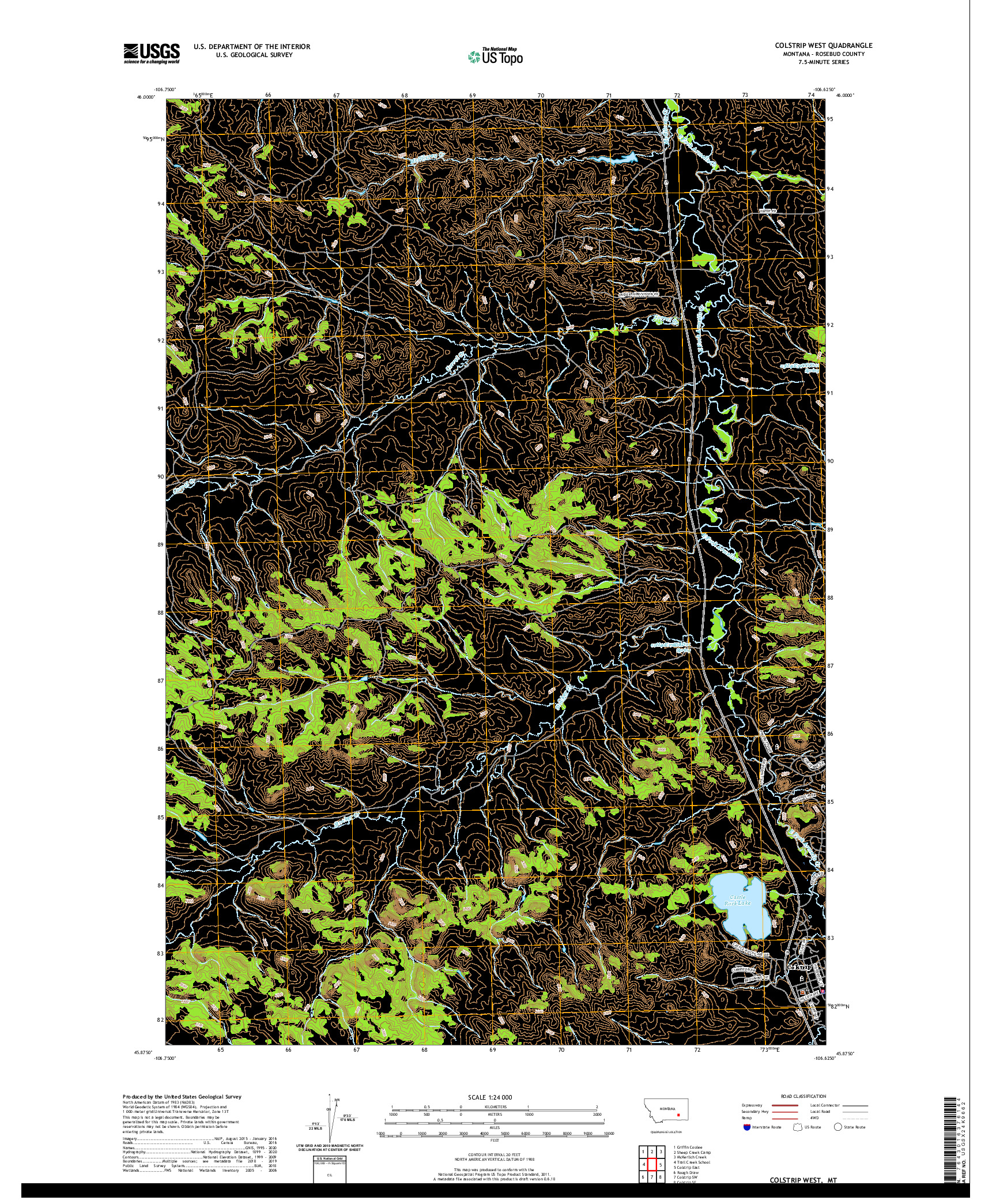 USGS US TOPO 7.5-MINUTE MAP FOR COLSTRIP WEST, MT 2020