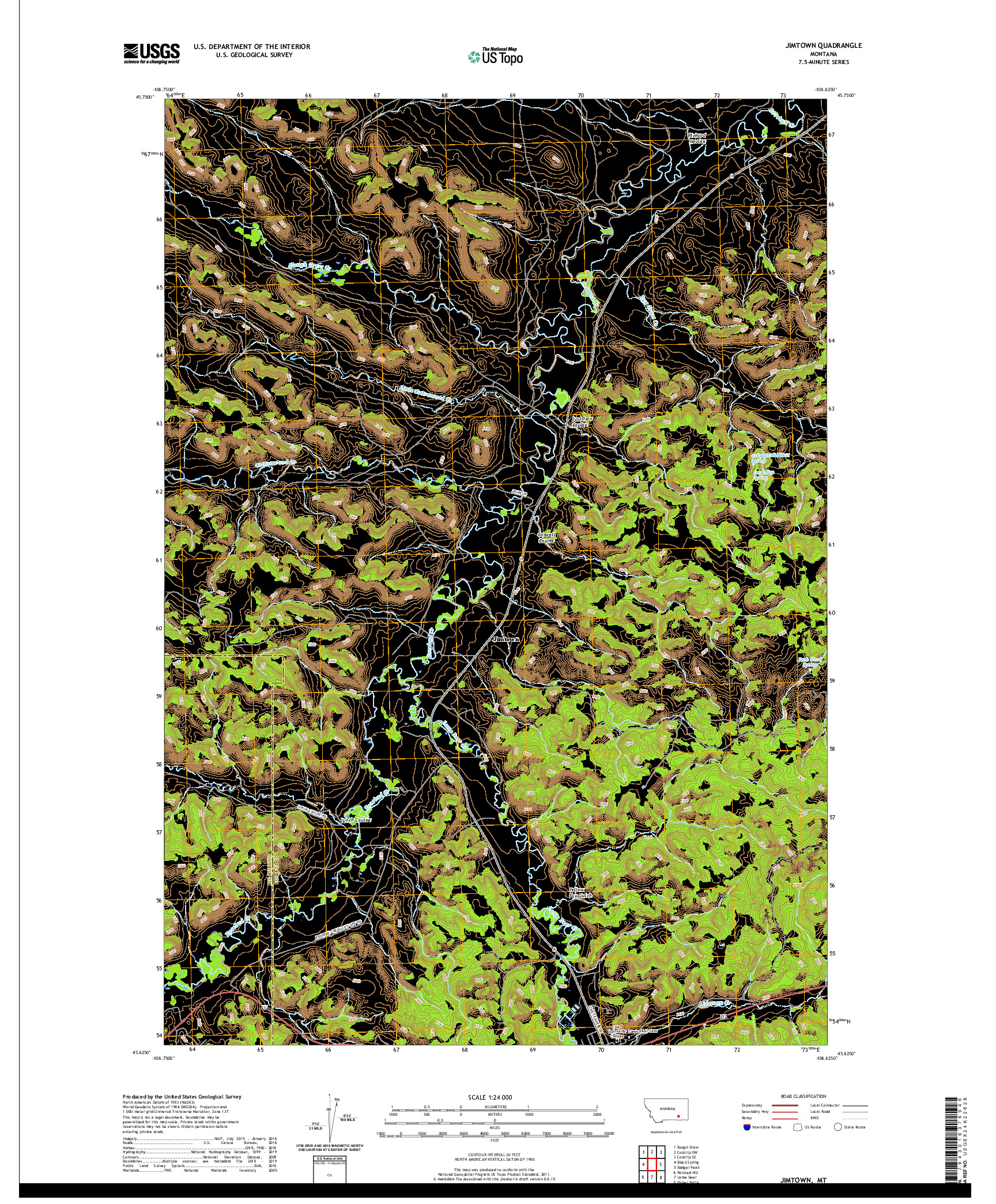 USGS US TOPO 7.5-MINUTE MAP FOR JIMTOWN, MT 2020