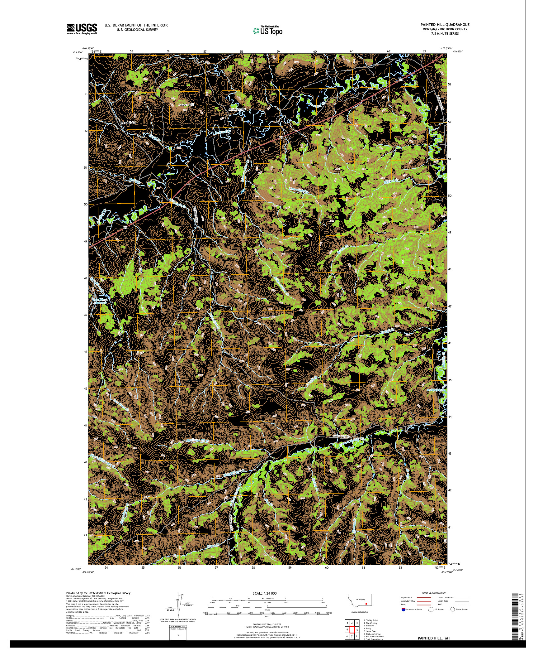 USGS US TOPO 7.5-MINUTE MAP FOR PAINTED HILL, MT 2020