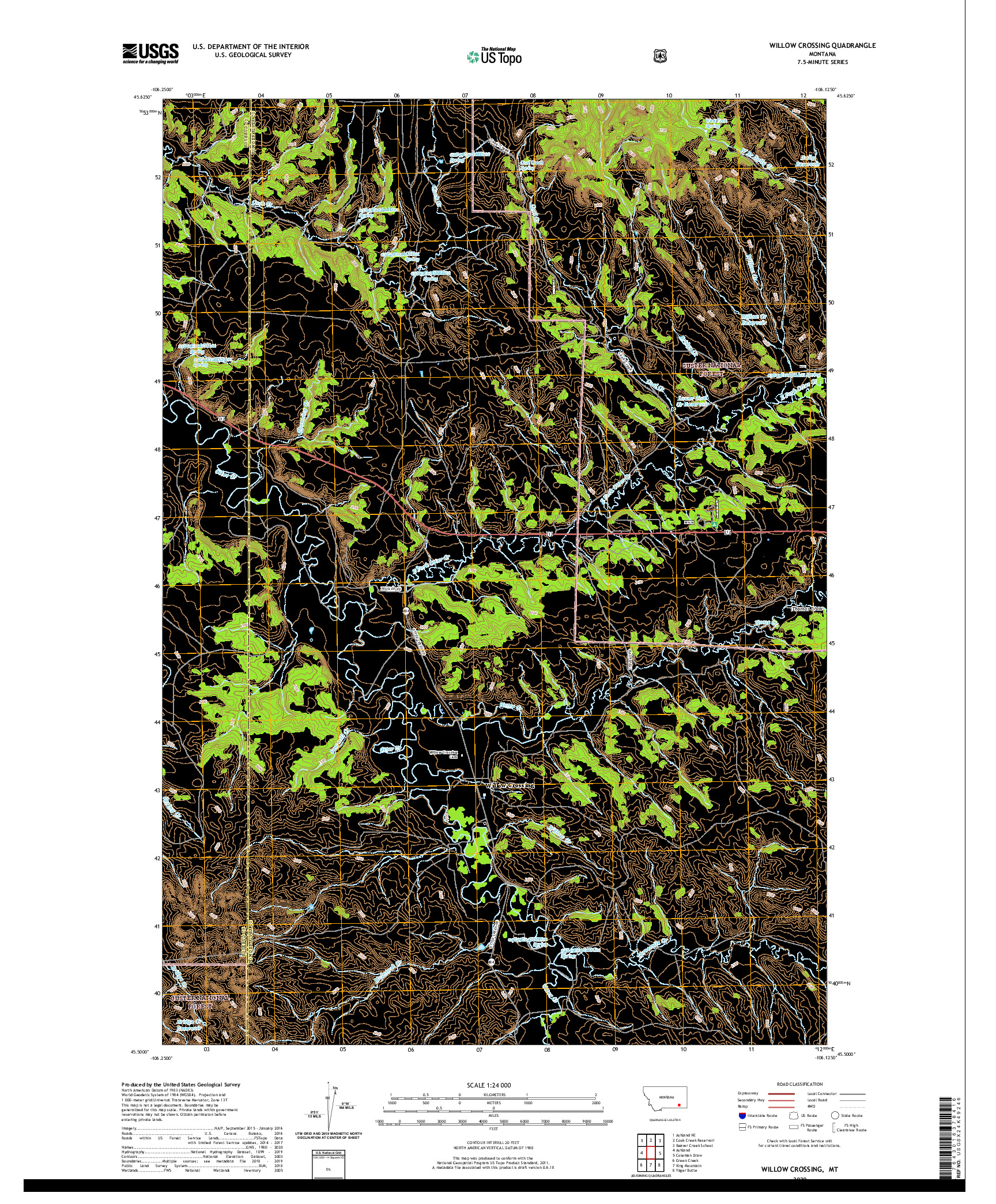 USGS US TOPO 7.5-MINUTE MAP FOR WILLOW CROSSING, MT 2020