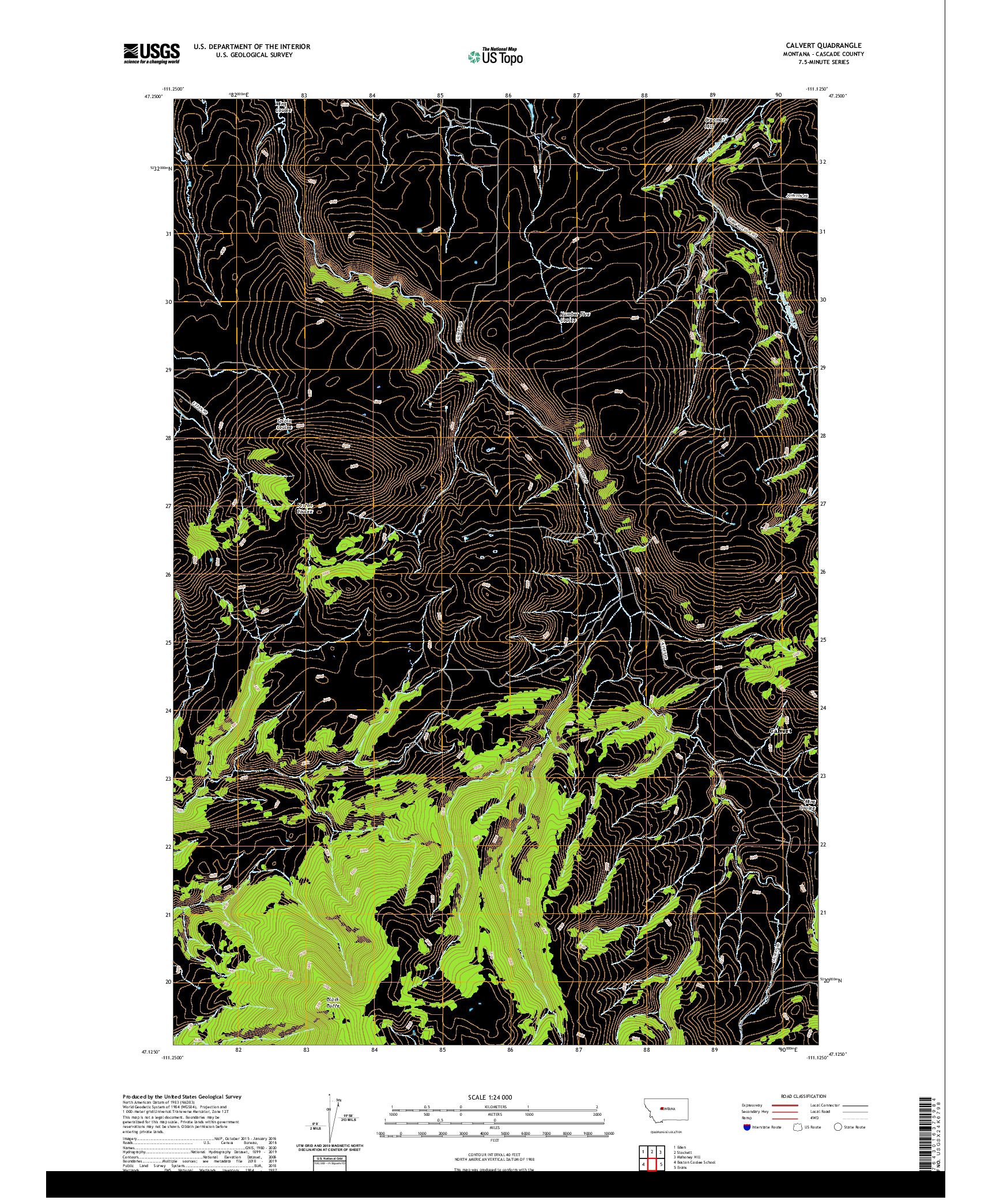 USGS US TOPO 7.5-MINUTE MAP FOR CALVERT, MT 2020