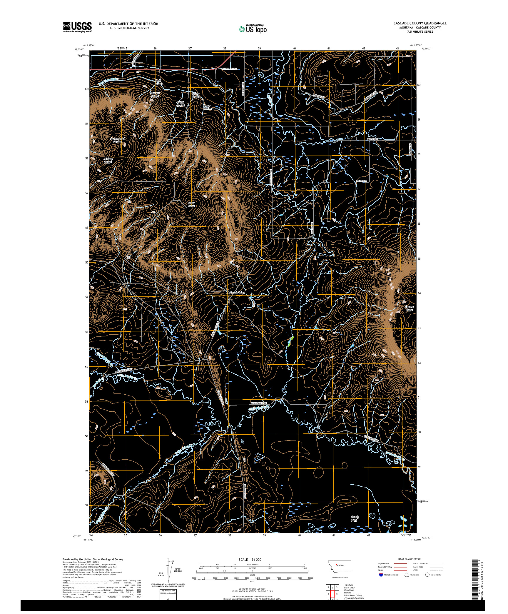 USGS US TOPO 7.5-MINUTE MAP FOR CASCADE COLONY, MT 2020