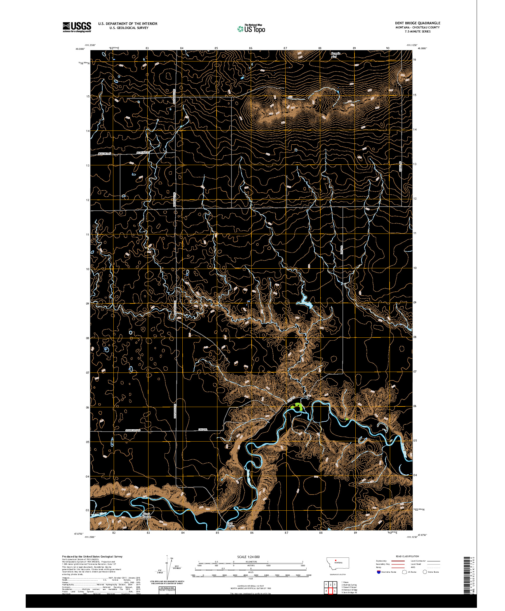 USGS US TOPO 7.5-MINUTE MAP FOR DENT BRIDGE, MT 2020