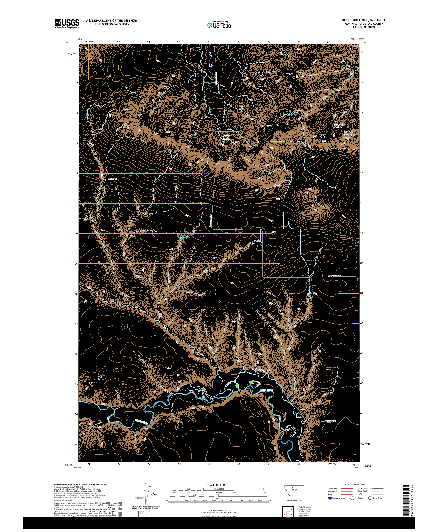 USGS US TOPO 7.5-MINUTE MAP FOR DENT BRIDGE NE, MT 2020