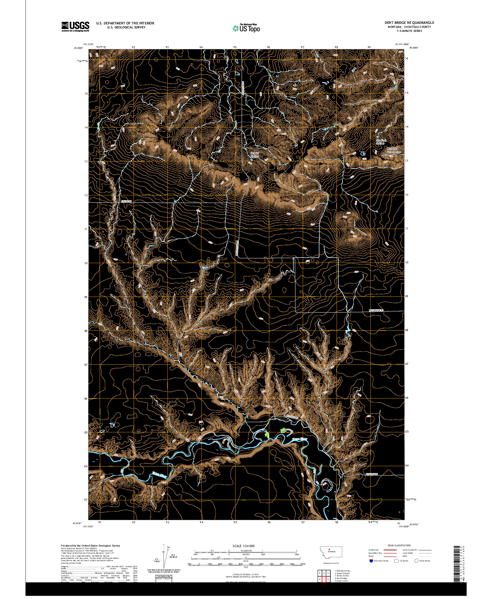 USGS US TOPO 7.5-MINUTE MAP FOR DENT BRIDGE NE, MT 2020