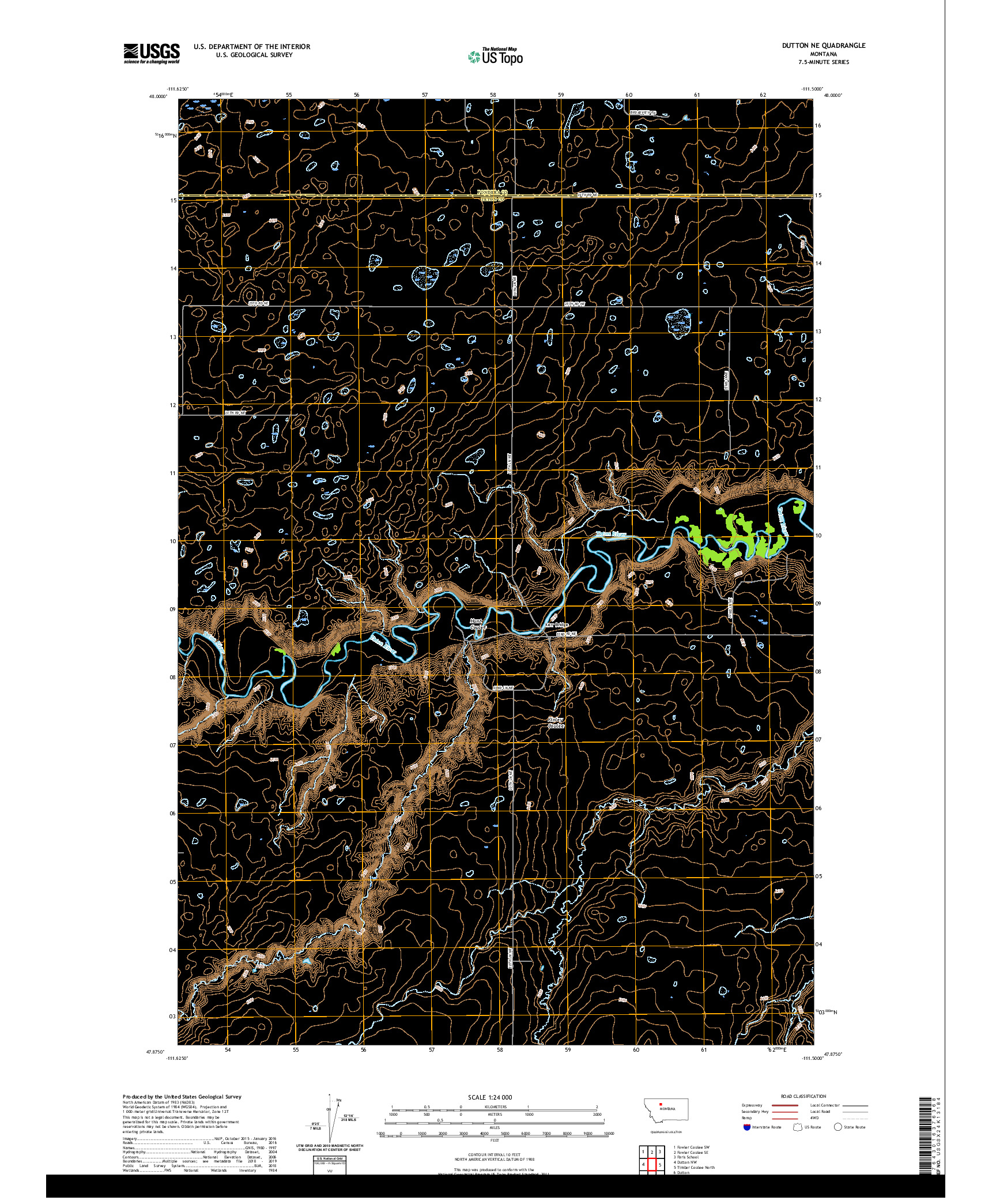 USGS US TOPO 7.5-MINUTE MAP FOR DUTTON NE, MT 2020