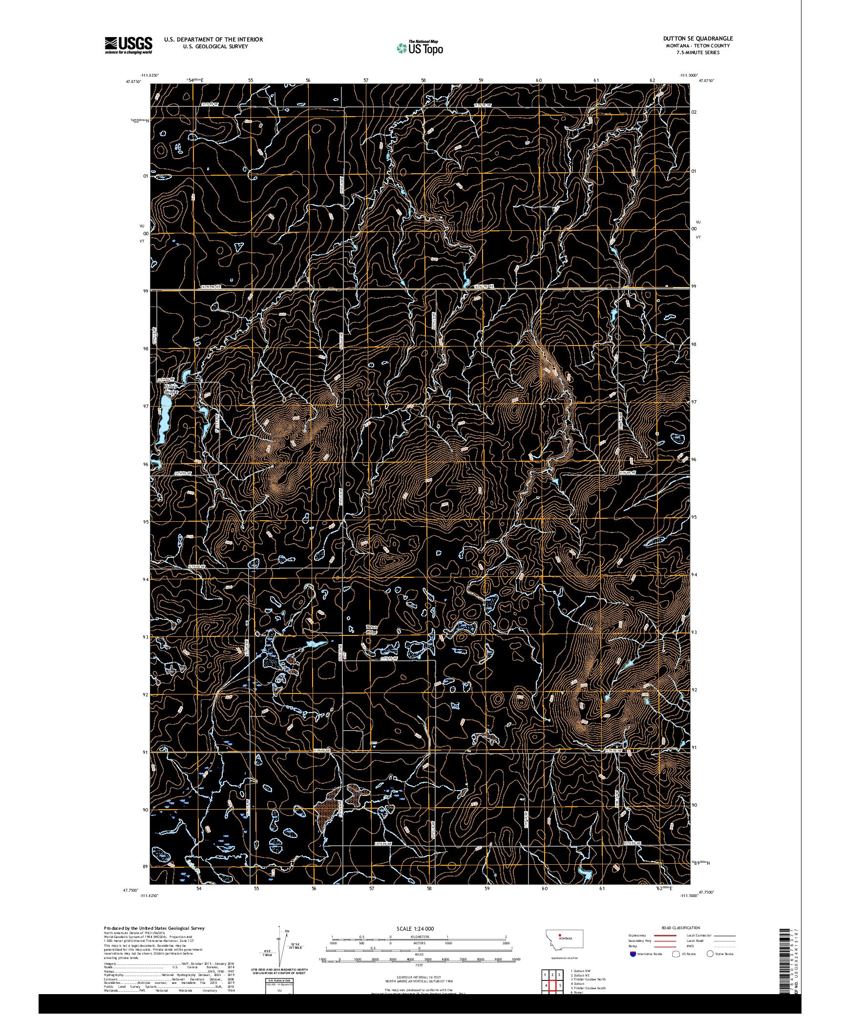 USGS US TOPO 7.5-MINUTE MAP FOR DUTTON SE, MT 2020