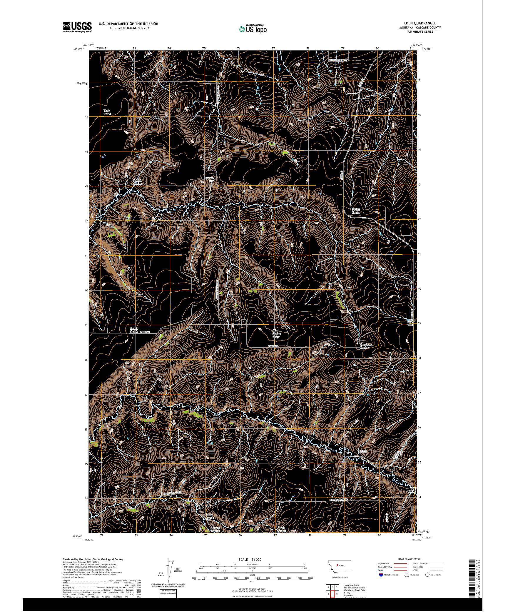 USGS US TOPO 7.5-MINUTE MAP FOR EDEN, MT 2020
