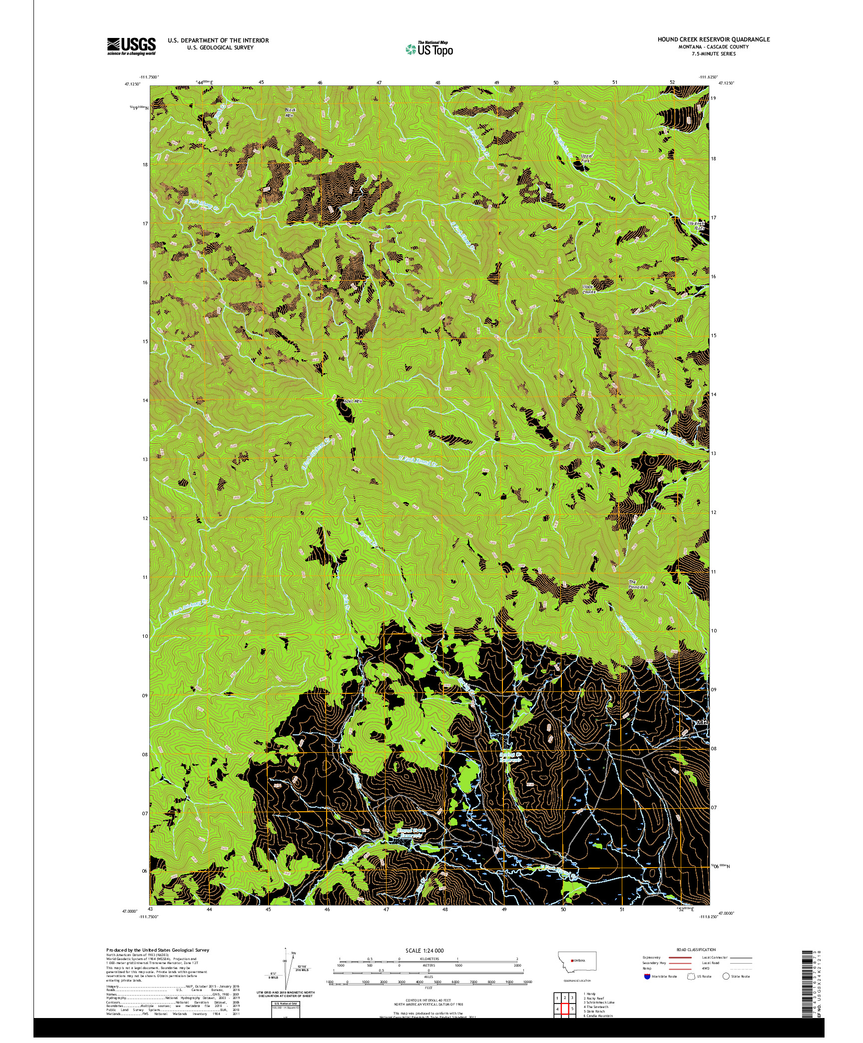 USGS US TOPO 7.5-MINUTE MAP FOR HOUND CREEK RESERVOIR, MT 2020