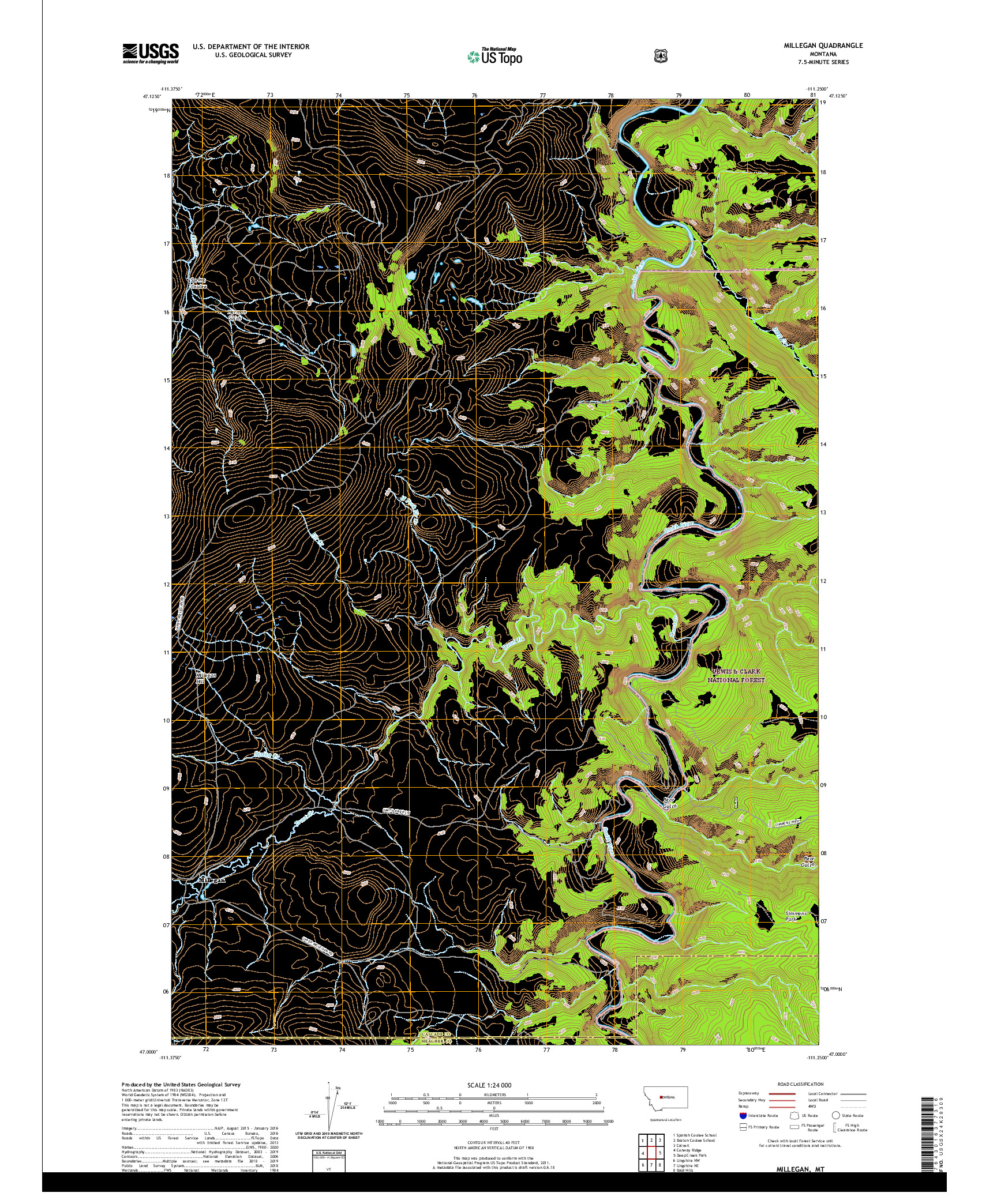 USGS US TOPO 7.5-MINUTE MAP FOR MILLEGAN, MT 2020