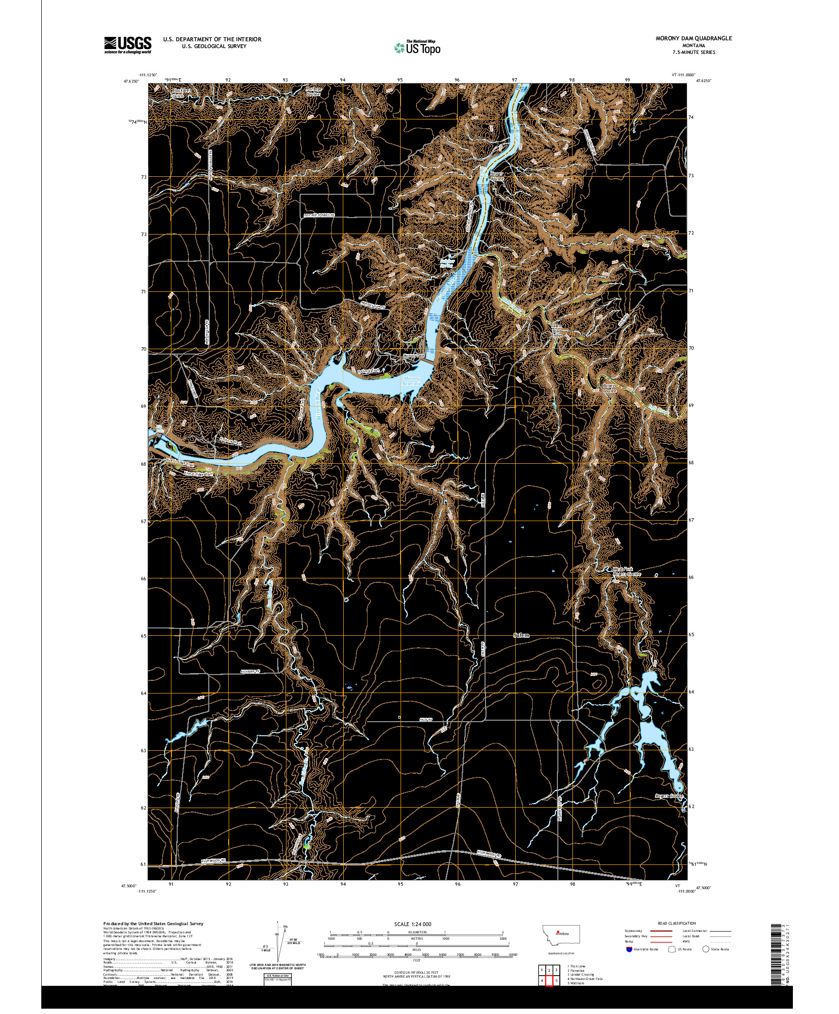 USGS US TOPO 7.5-MINUTE MAP FOR MORONY DAM, MT 2020