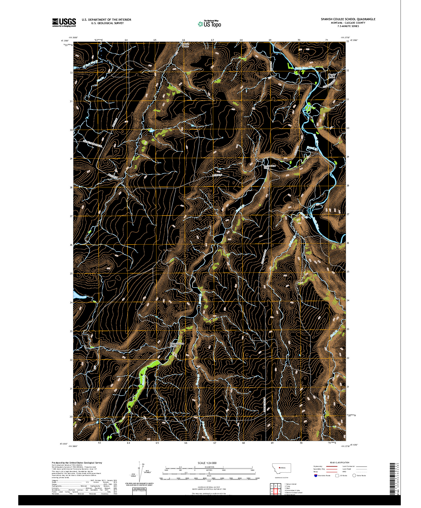 USGS US TOPO 7.5-MINUTE MAP FOR SPANISH COULEE SCHOOL, MT 2020