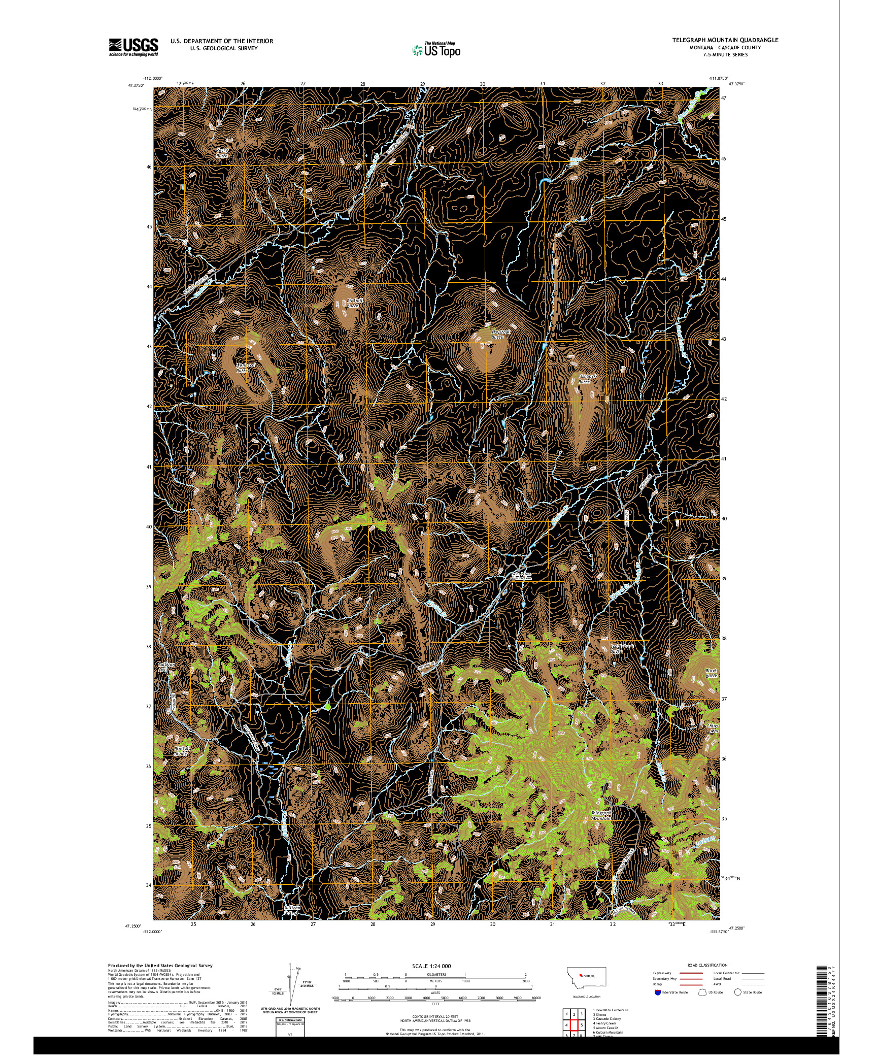 USGS US TOPO 7.5-MINUTE MAP FOR TELEGRAPH MOUNTAIN, MT 2020