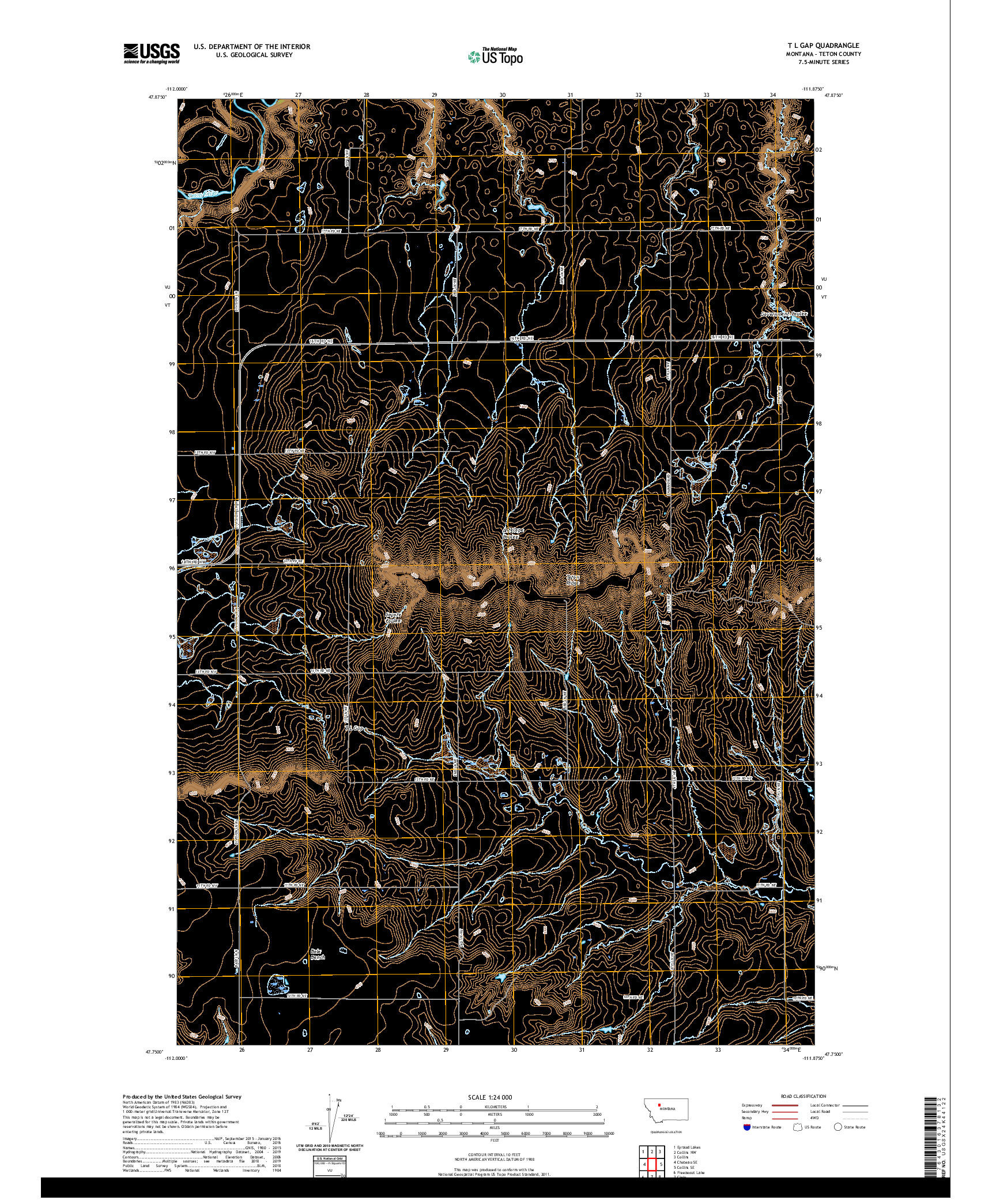 USGS US TOPO 7.5-MINUTE MAP FOR T L GAP, MT 2020