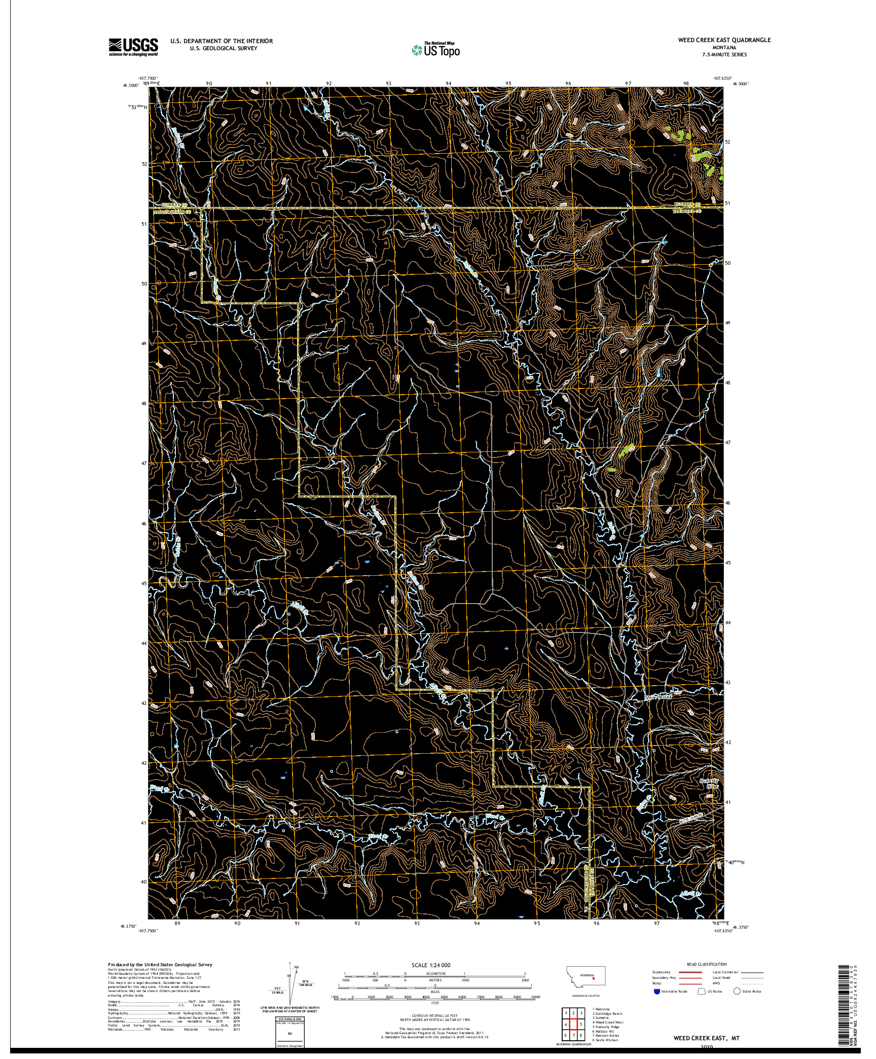 USGS US TOPO 7.5-MINUTE MAP FOR WEED CREEK EAST, MT 2020