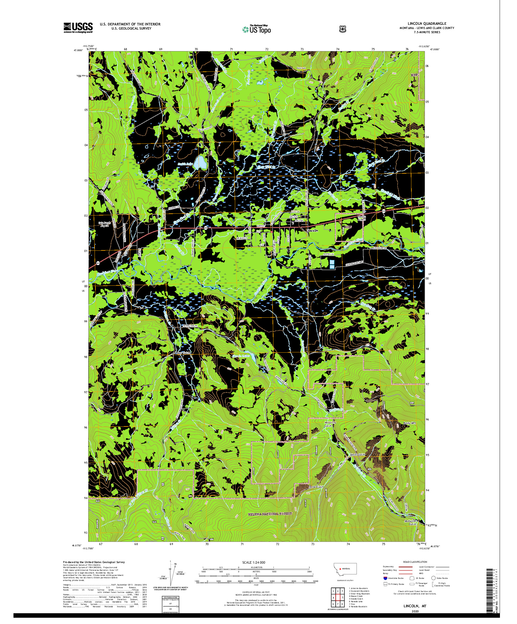 USGS US TOPO 7.5-MINUTE MAP FOR LINCOLN, MT 2020