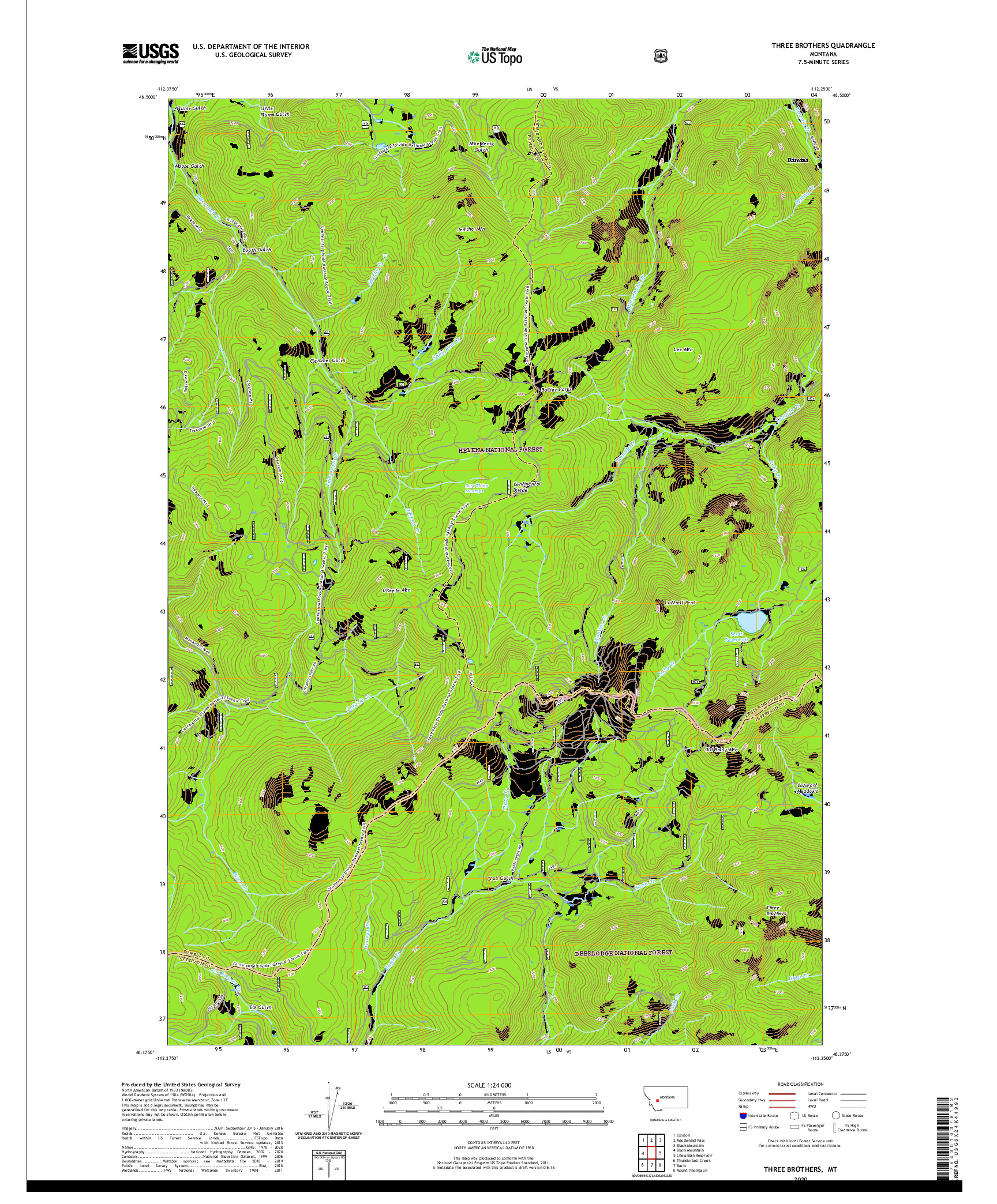 USGS US TOPO 7.5-MINUTE MAP FOR THREE BROTHERS, MT 2020