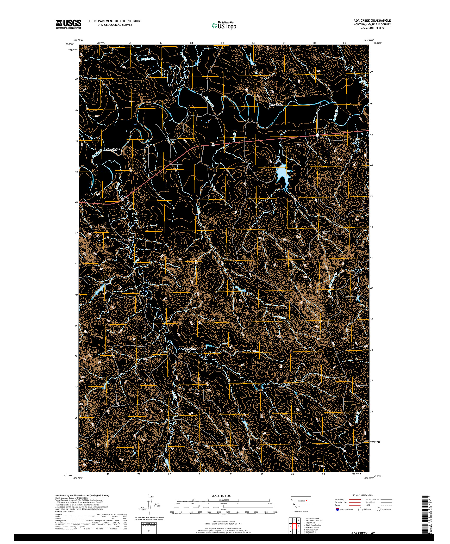 USGS US TOPO 7.5-MINUTE MAP FOR ADA CREEK, MT 2020