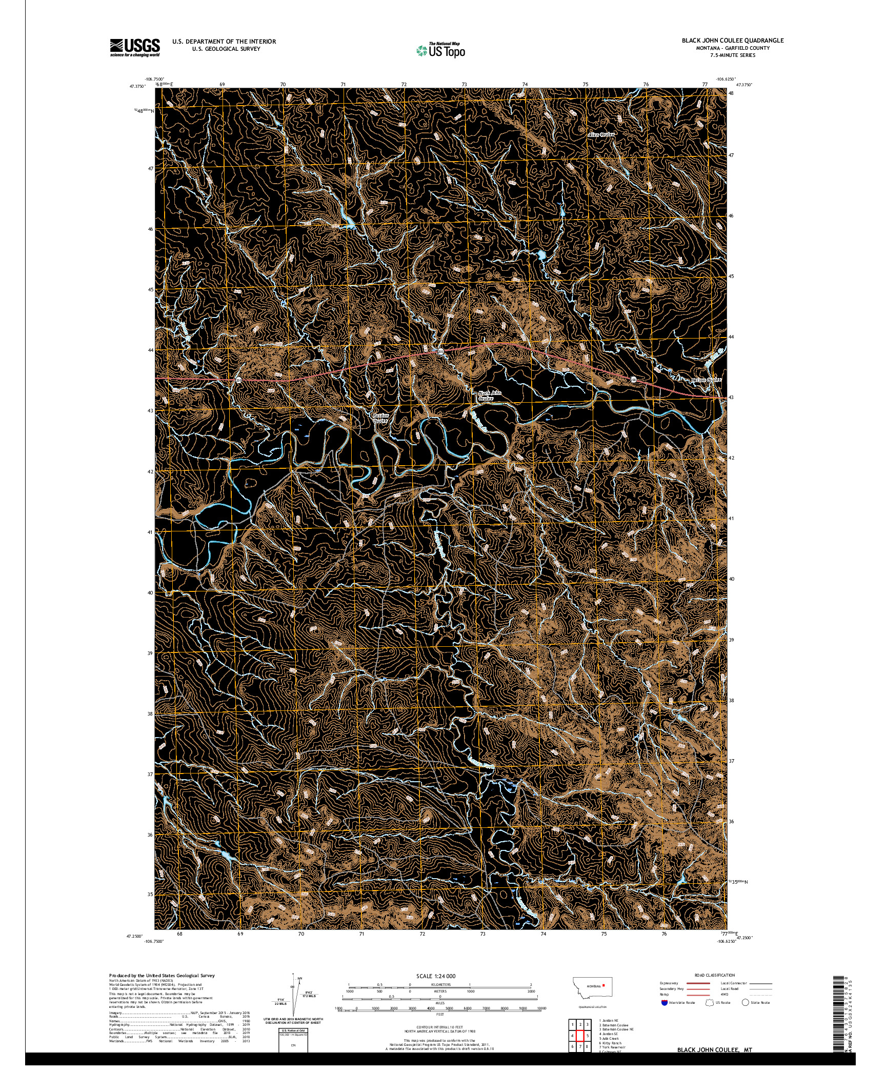 USGS US TOPO 7.5-MINUTE MAP FOR BLACK JOHN COULEE, MT 2020