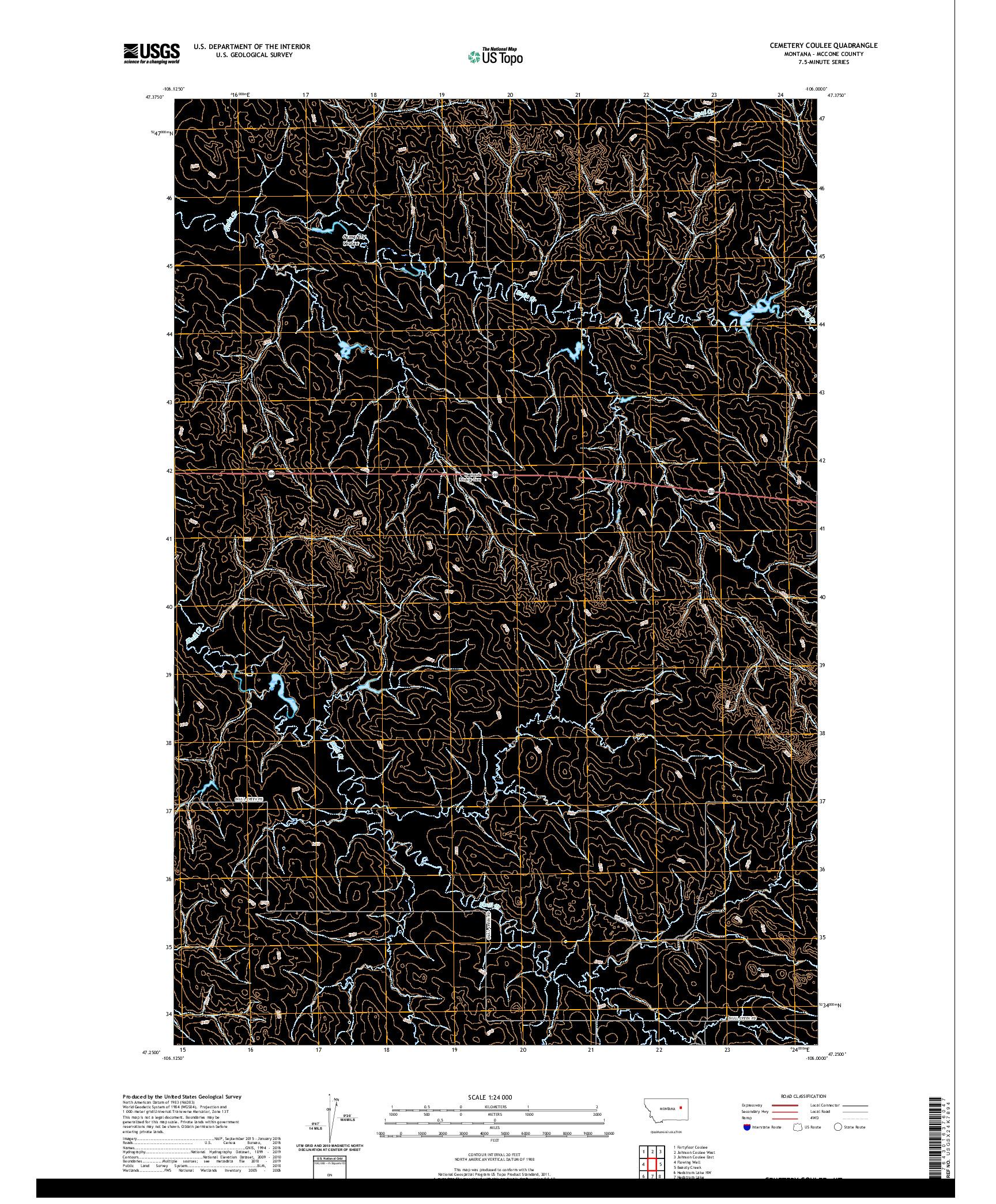 USGS US TOPO 7.5-MINUTE MAP FOR CEMETERY COULEE, MT 2020